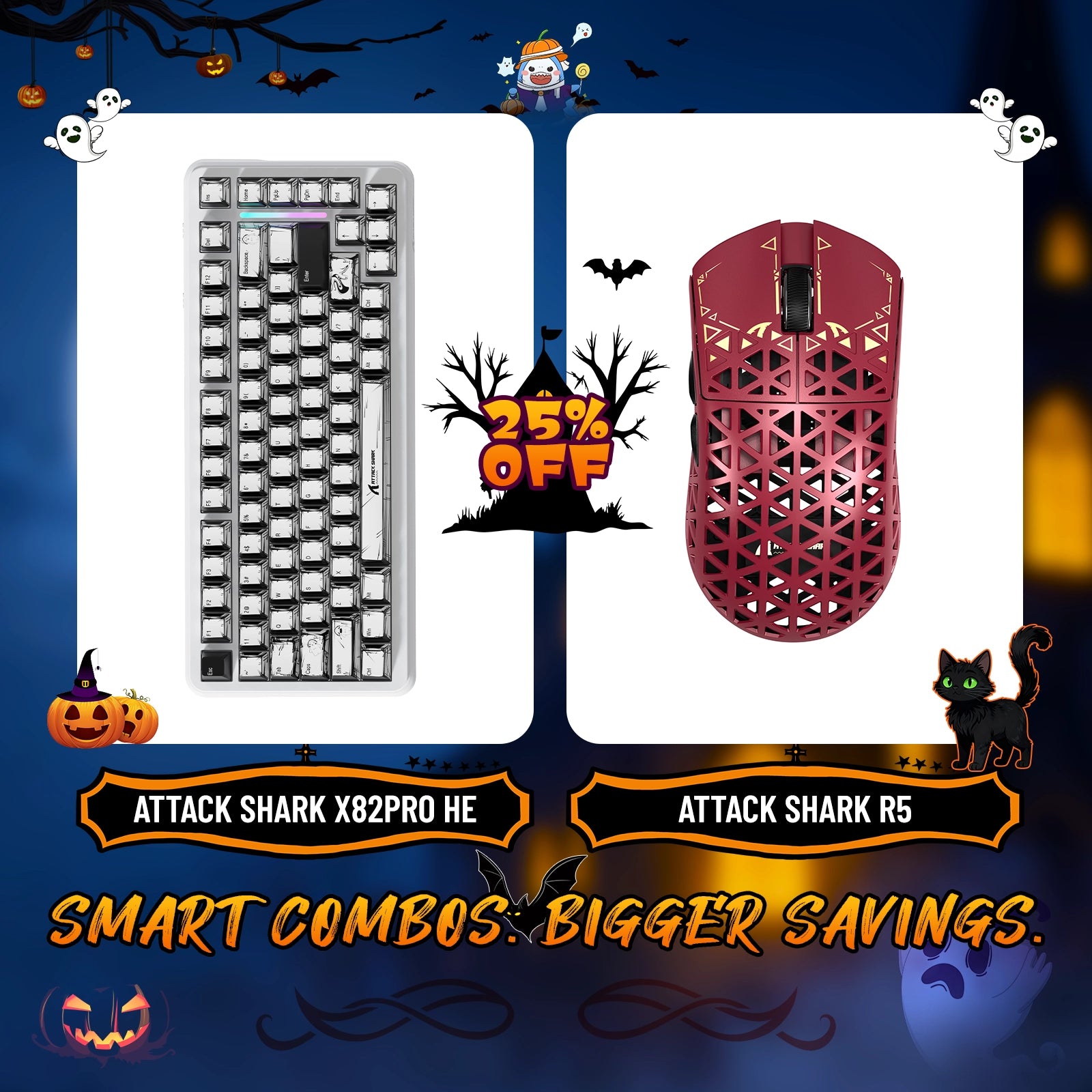 ATTACK SHARK X82PRO HE Rapid Trigger-Tastatur + R5 Carbon Fiber Wireless Gaming-Maus im Bundle