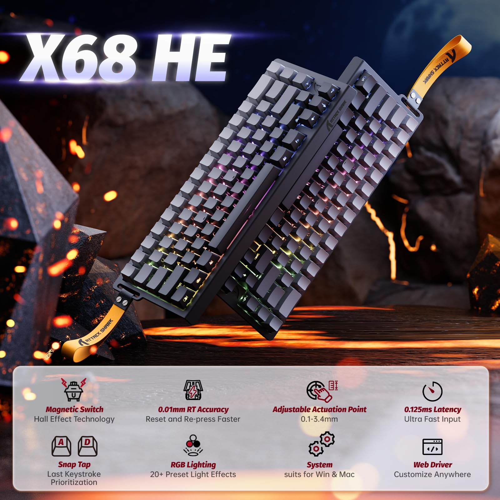 ATTACK SHARK X68HE Magnetic Keyboard with X3 Gaming Mouse Set