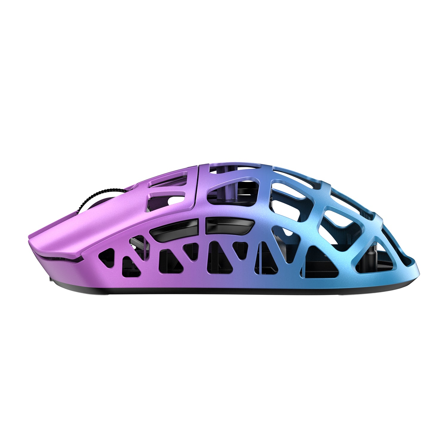 Side view of Attack Shark R3 lightweight gaming mouse in pink-blue gradient.