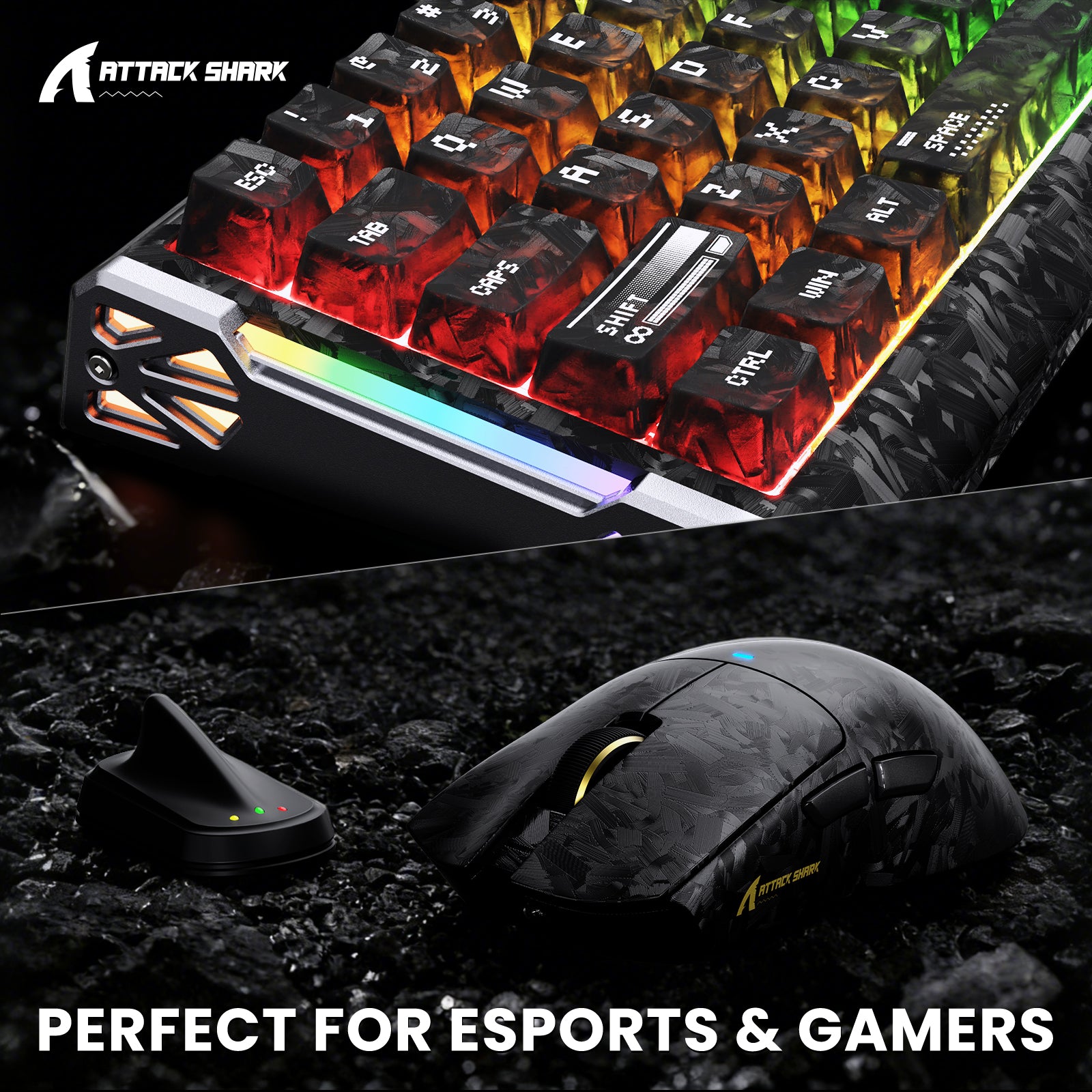 ATTACK SHARK R68 HE & X11 ULTRA Bundle gaming in fibra di carbonio con cavo a spirale C01 ULTRA