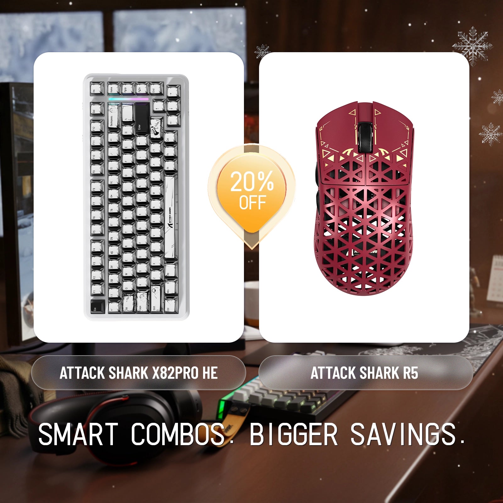 ATTACK SHARK X82PRO HE Rapid Trigger Keyboard + R5 Carbon Fiber Wireless Gaming Mouse Bundle