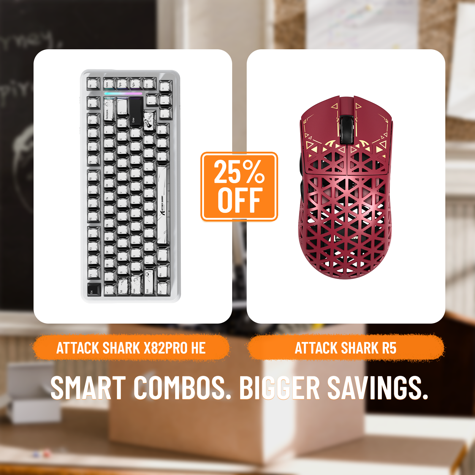 ATTACK SHARK X82PRO HE Rapid Trigger Keyboard + R5 Carbon Fiber Wireless Gaming Mouse Bundle