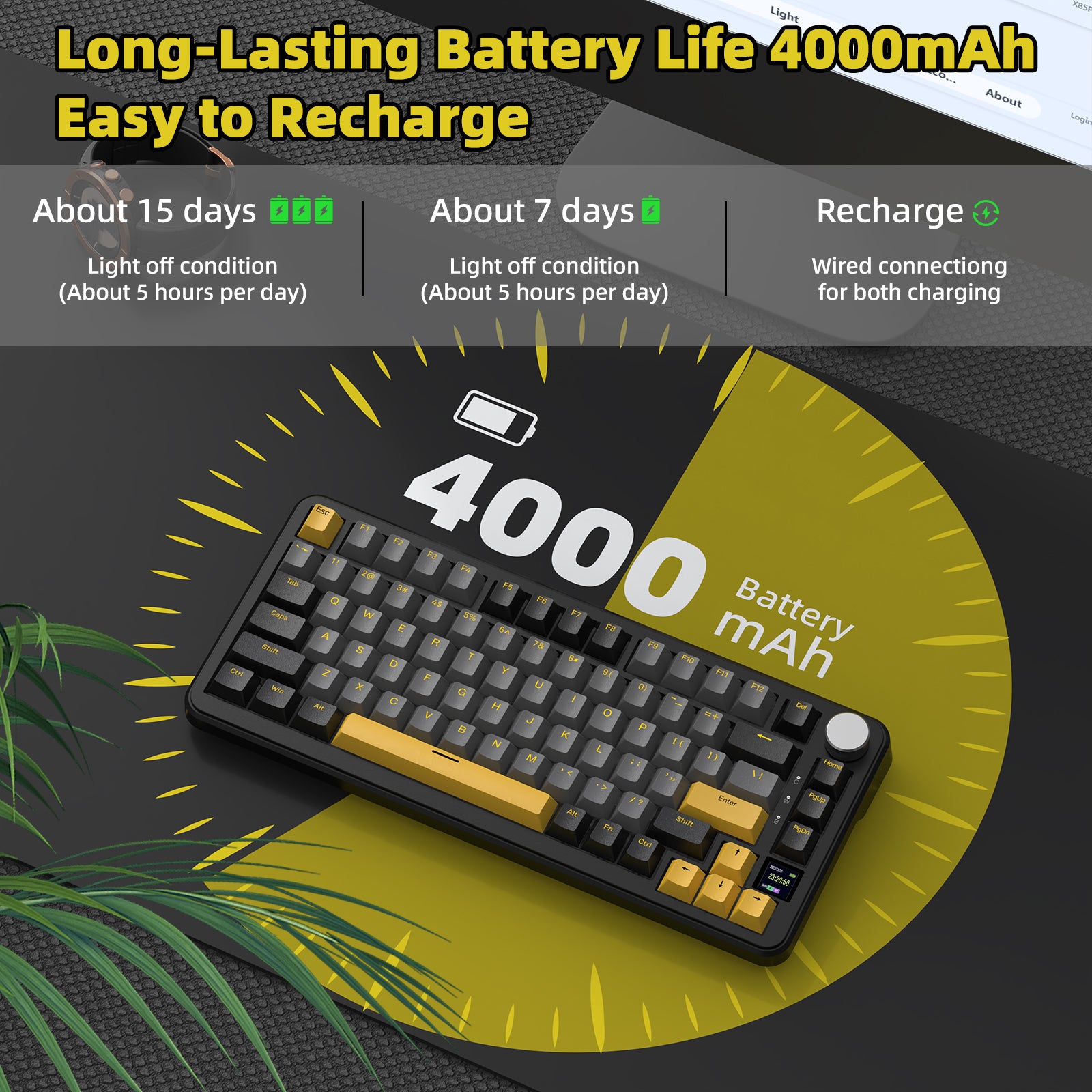 4000mAh battery life highlighting ATTACK SHARK X85PRO mechanical keyboard features