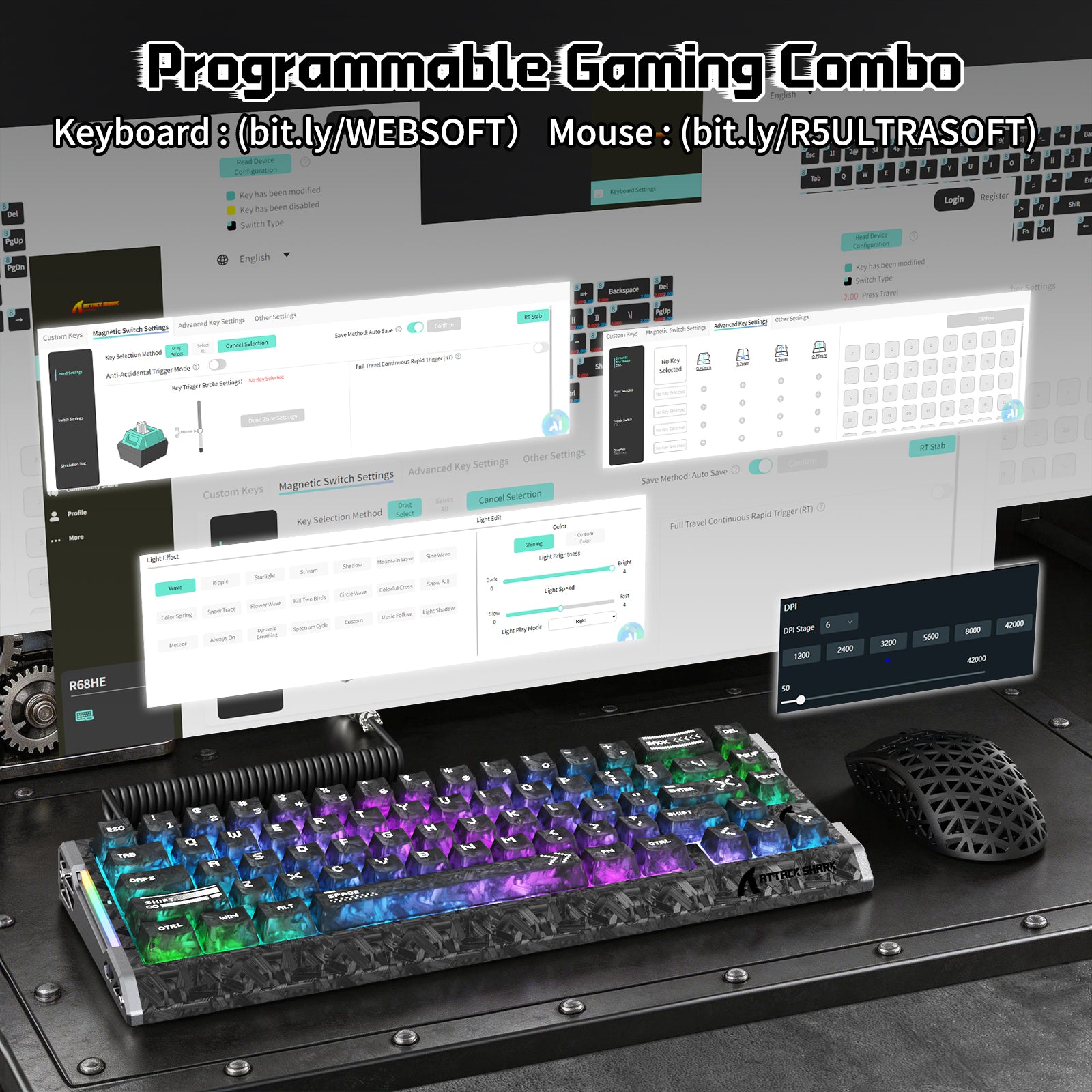 ATTACK SHARK R68 HE & R5 ULTRA カーボンファイバーゲーミングバンドル（C01ULTRAコイルケーブル付き）