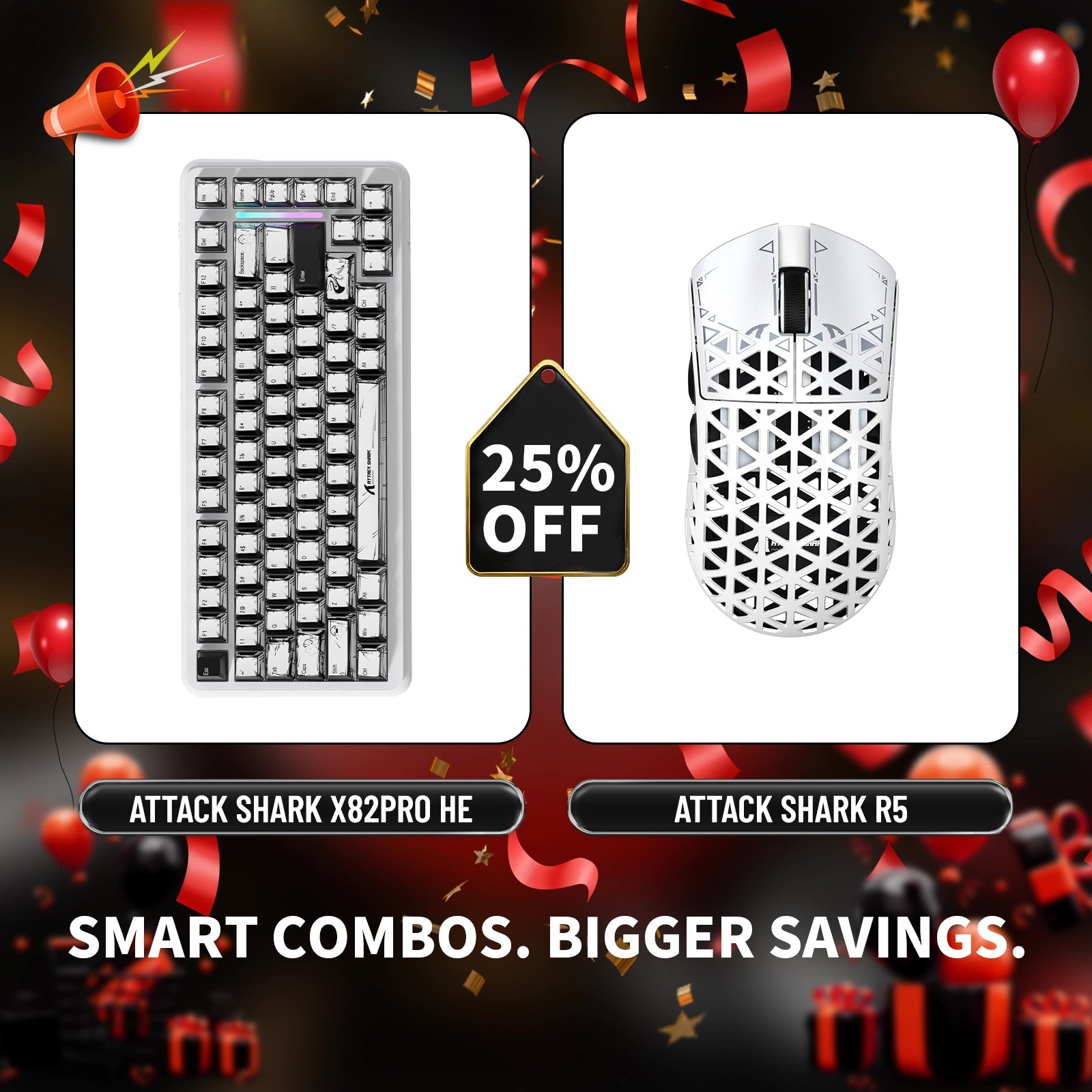 ATTACK SHARK X82PRO HE Rapid Trigger-Tastatur + R5 Carbon Fiber Wireless Gaming-Maus im Bundle