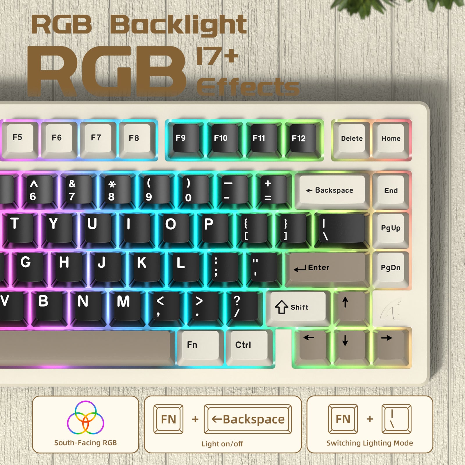 ATTACK SHARK X75 keyboard with customizable RGB backlighting and 17+ effects.