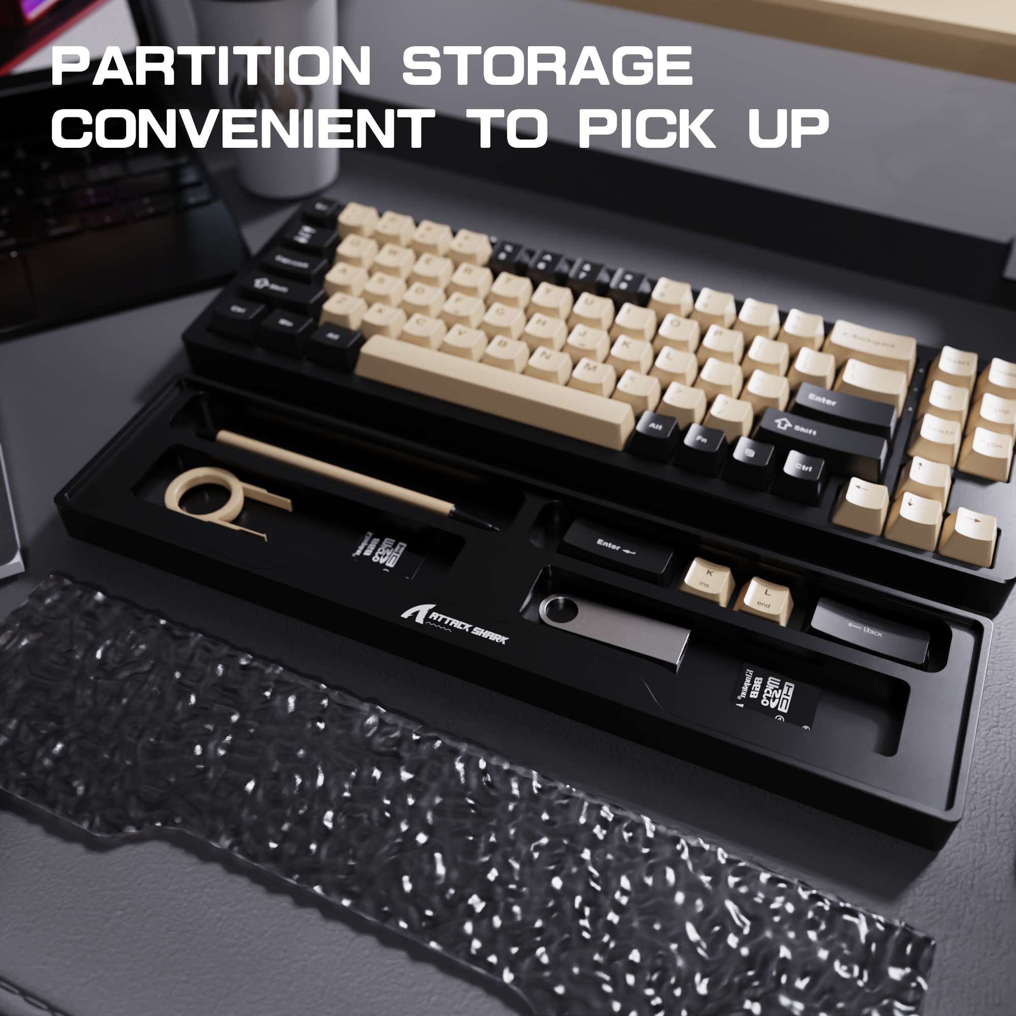 ATTACK SHARK Aluminum Alloy Wrist Rest with Partition Storage Case