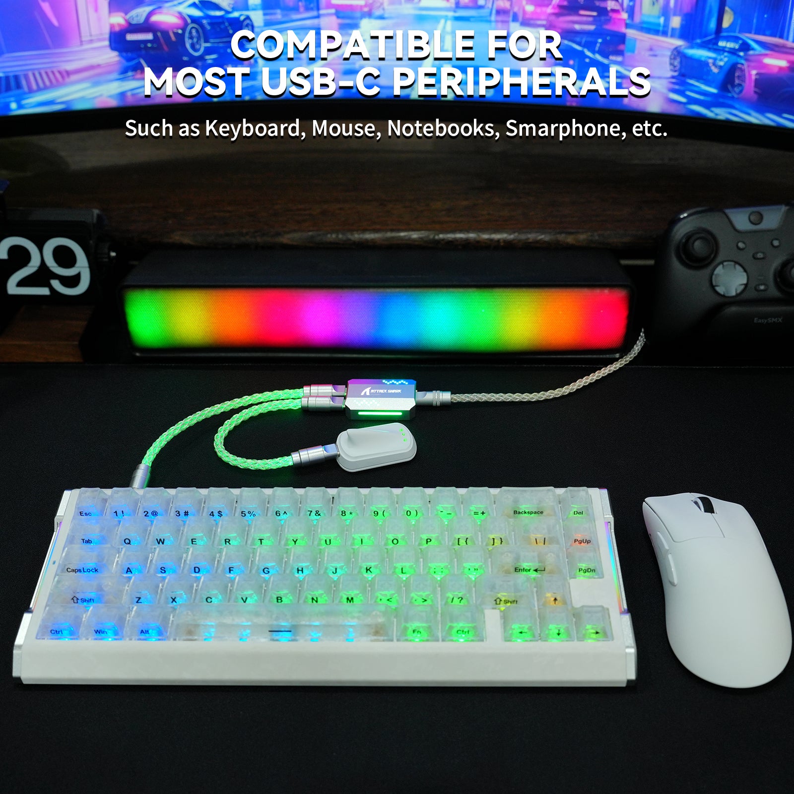 Câble 2-en-1 Type C ATTACK SHARK C07 PRO pour clavier/souris de jeu 8KHz