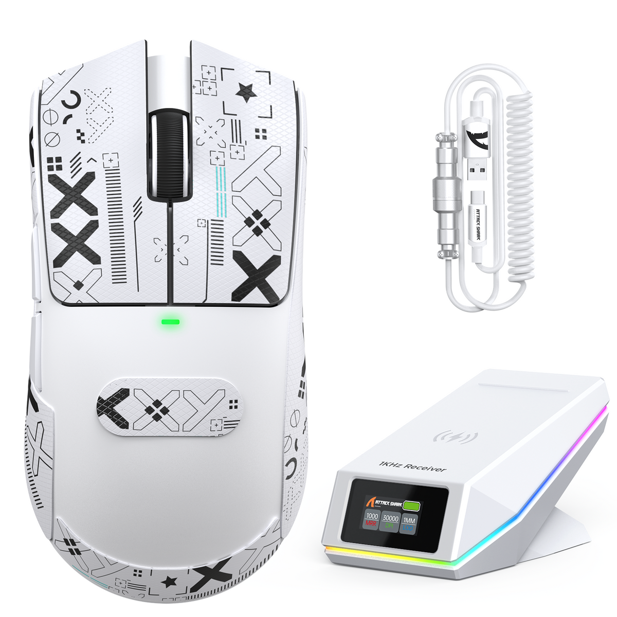 Mouse Gamer Sem Fio ATTACK SHARK X11 PRO V2 com Tela TFT e Base de Carregamento com Cabo Enrolado C06