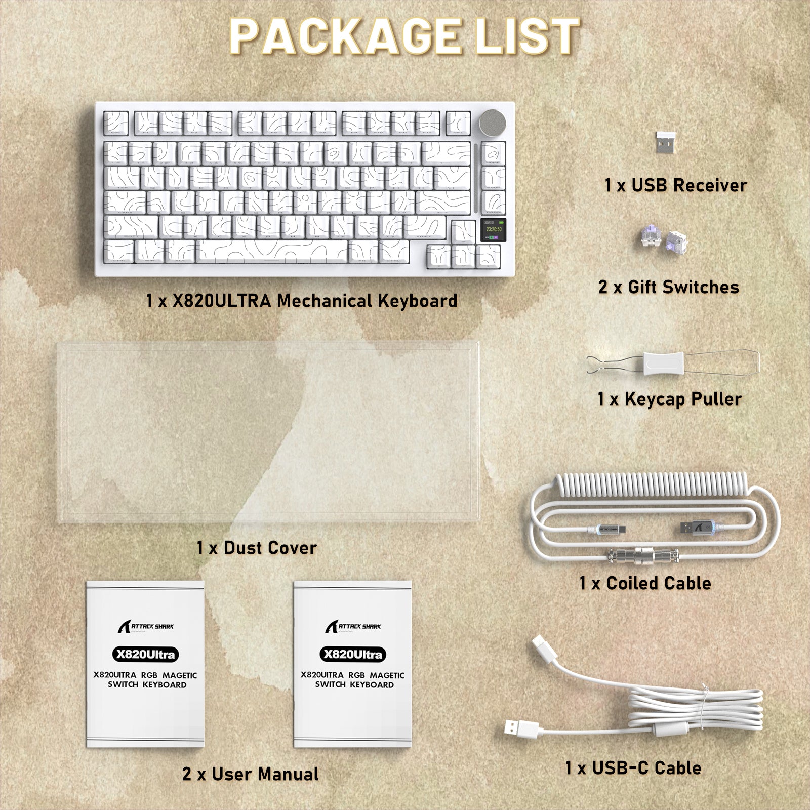 ATTACK SHARK X820ULTRA Mechanical Keyboard with C01ULTRA Coiled Cable