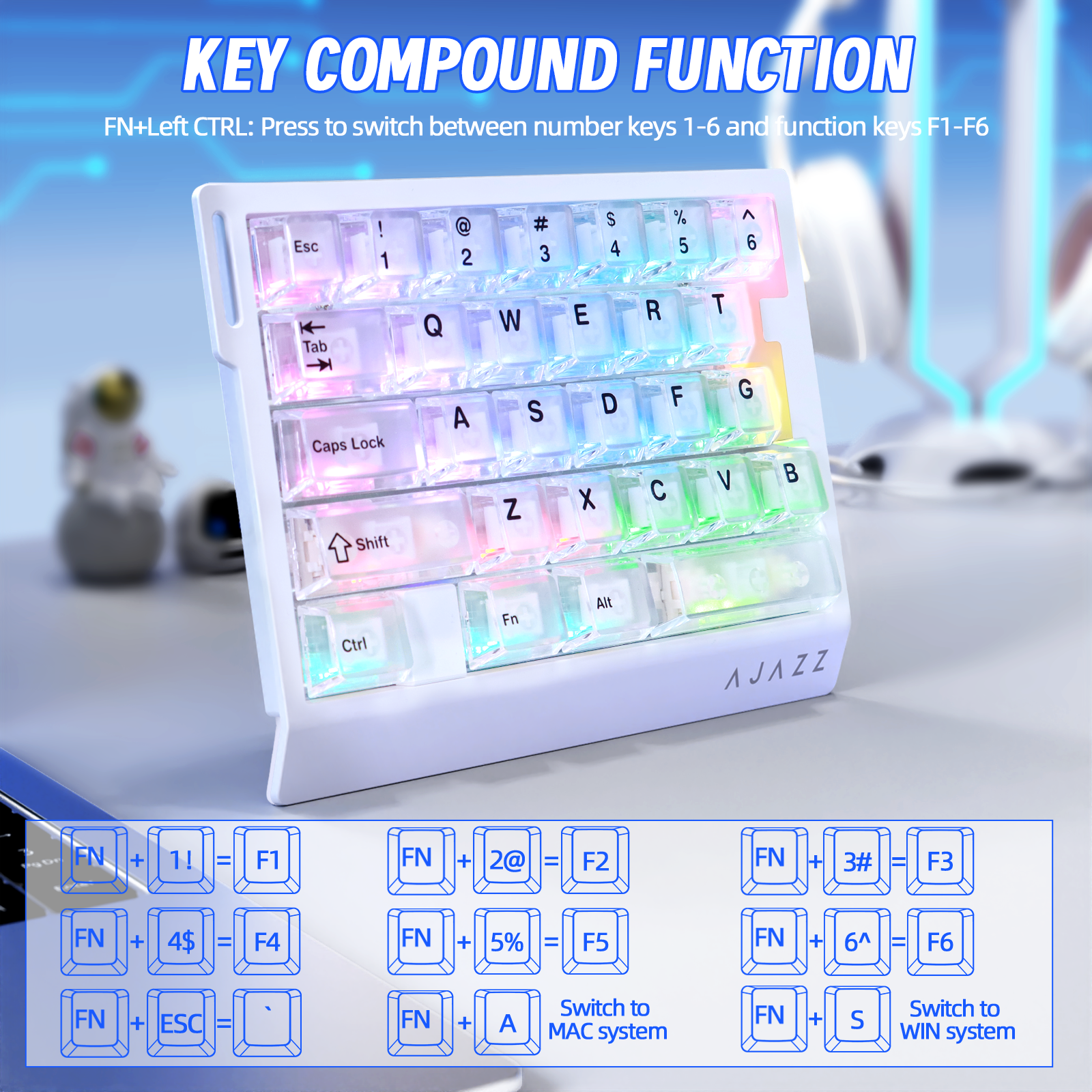 ATTACK SHARK X AJAZZ AK029 Wired One-Handed Gaming Keyboard