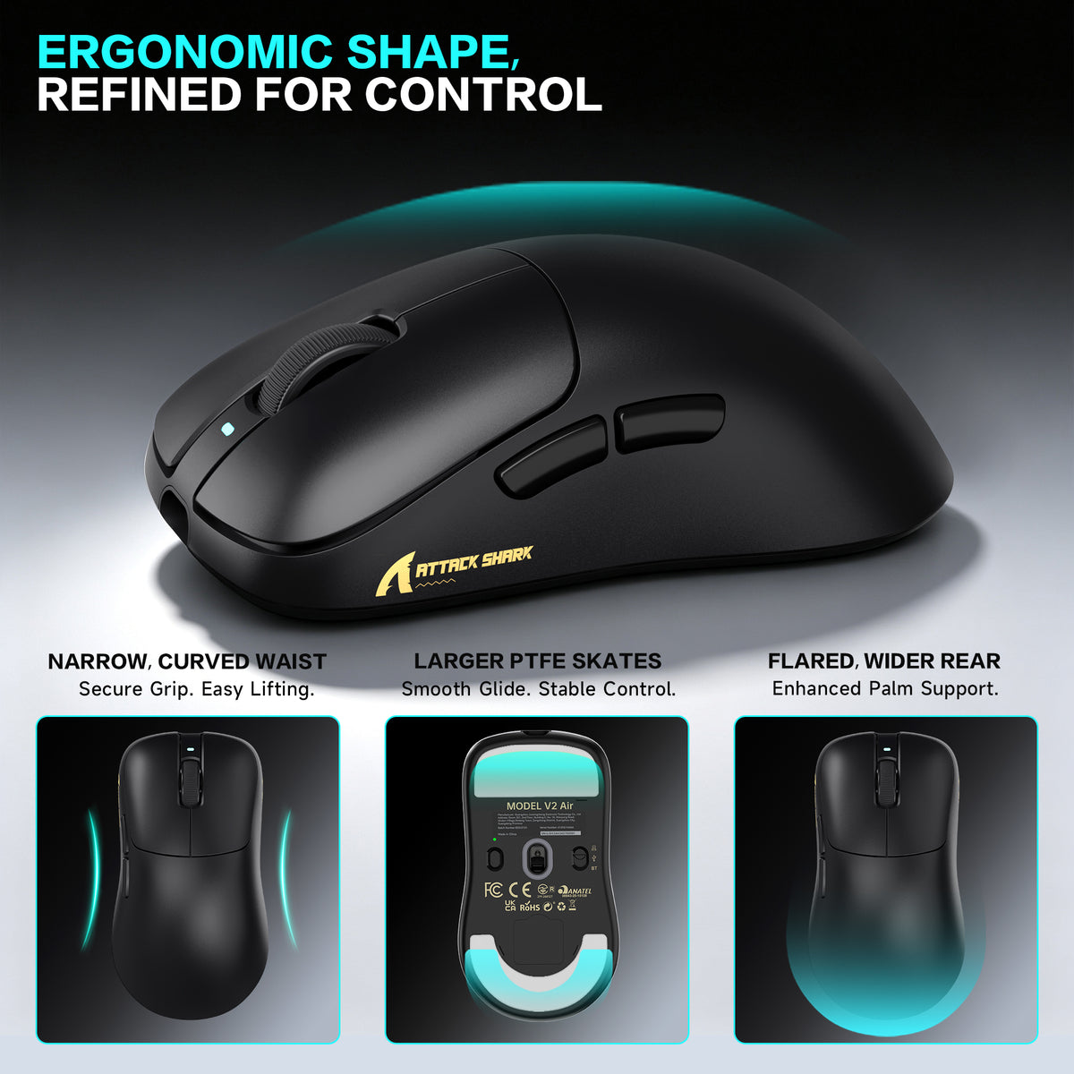 ATTACK SHARK V2 AIR PAW3955MAX Ergonomic Wireless Gaming Mouse