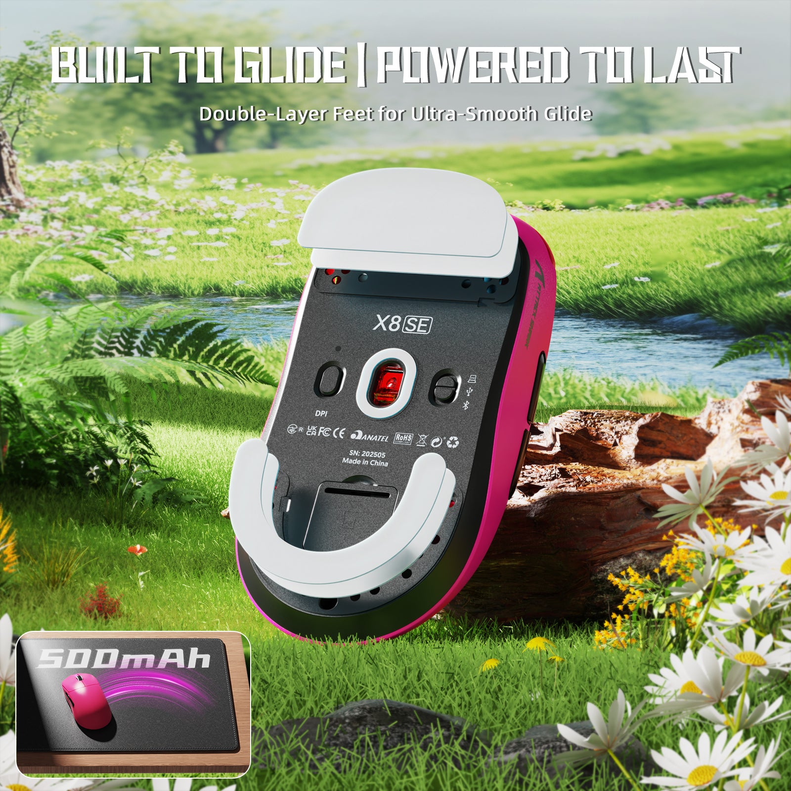 ATTACK SHARK X8SE Kabellose Tri-Mode-Gaming-Maus, 25.000 DPI, ultraleicht