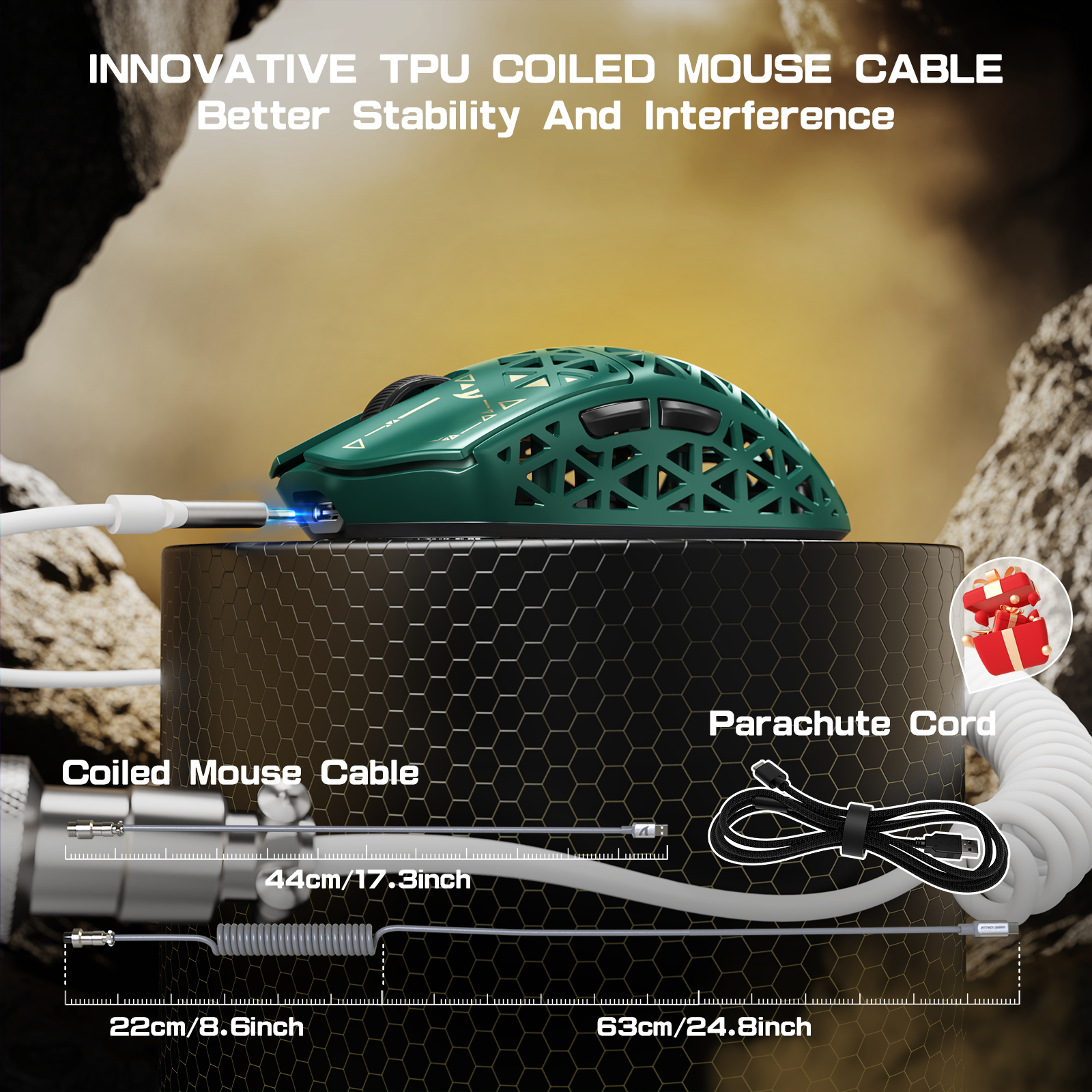ATTACK SHARK R5 Ultra Carbon Fiber Wireless 8K PAW3950MAX Gaming Mouse with 8K Coiled Cable