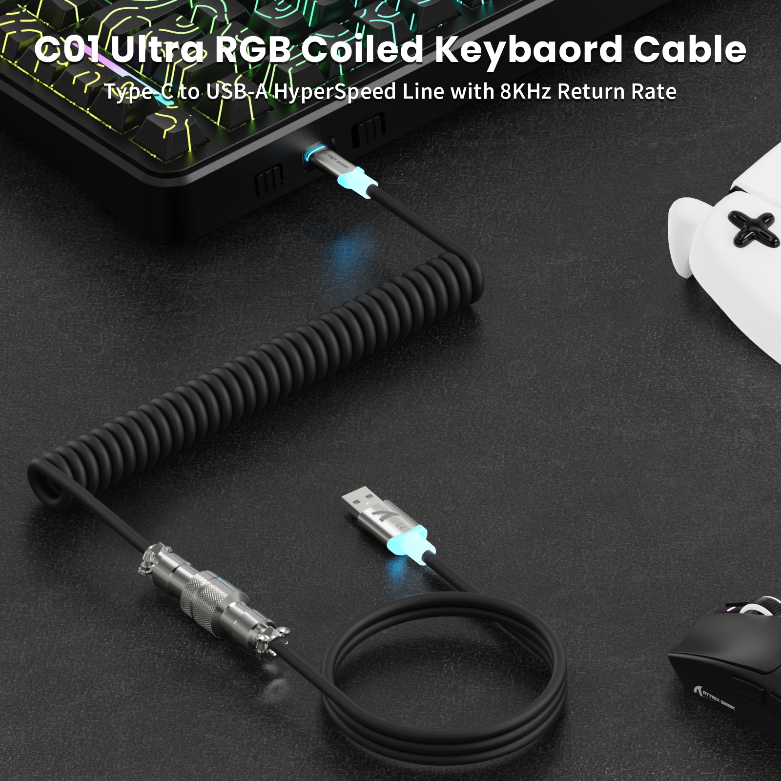 Clavier magnétique ATTACK SHARK X82PRO HE avec câble spiralé C01Ultra RGB