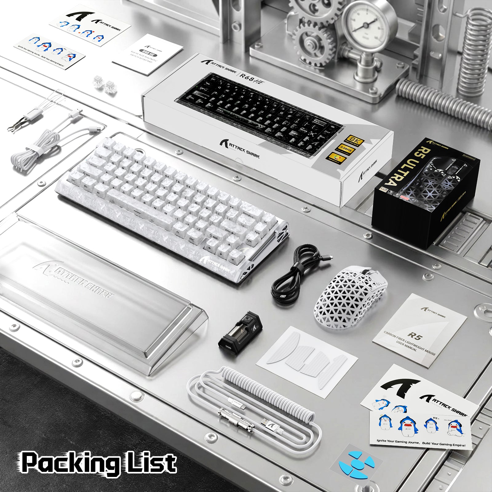 ATTACK SHARK R68 HE & R5 ULTRA カーボンファイバーゲーミングバンドル（C01ULTRAコイルケーブル付き）