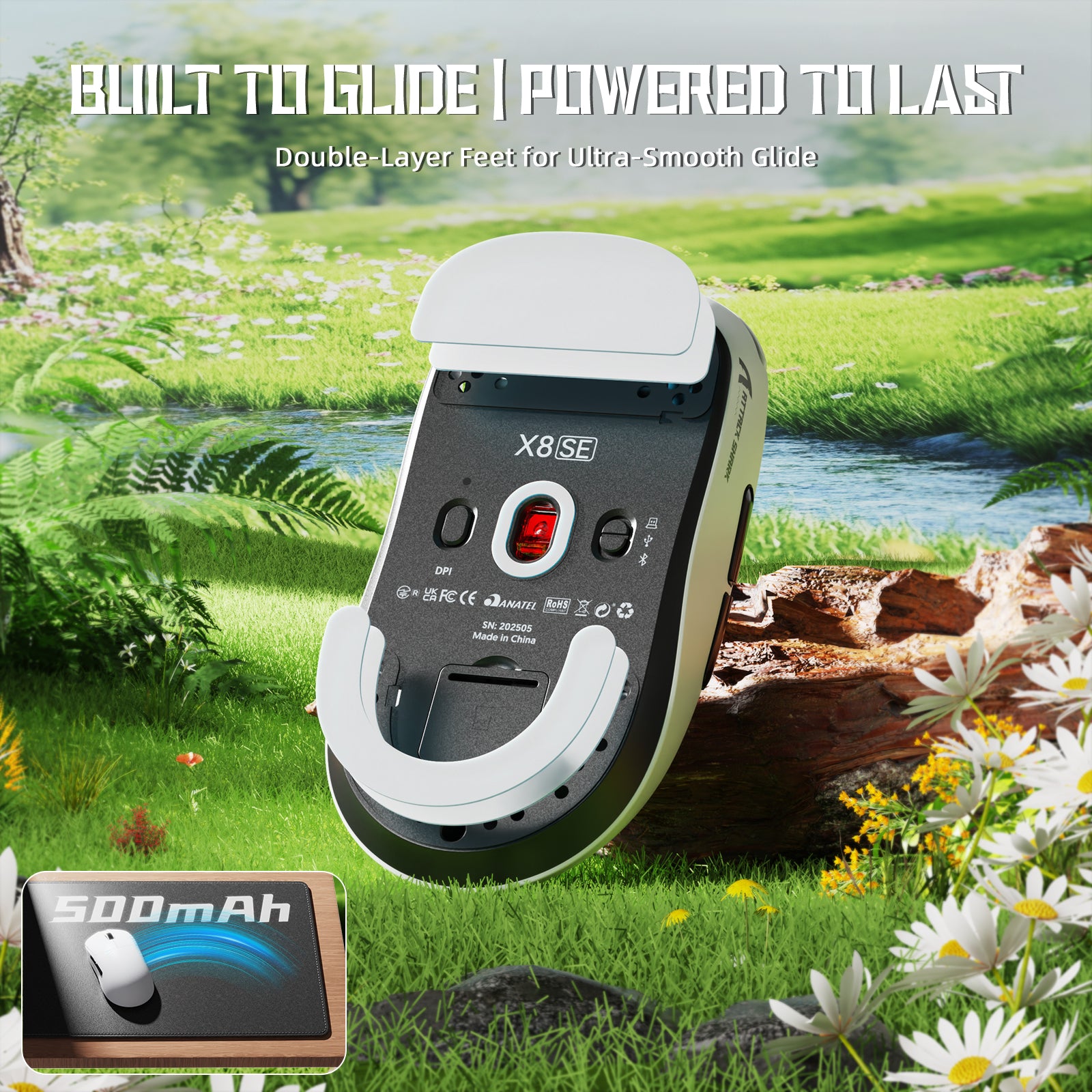 ATTACK SHARK X8SE Kabellose Tri-Mode-Gaming-Maus, 25.000 DPI, ultraleicht