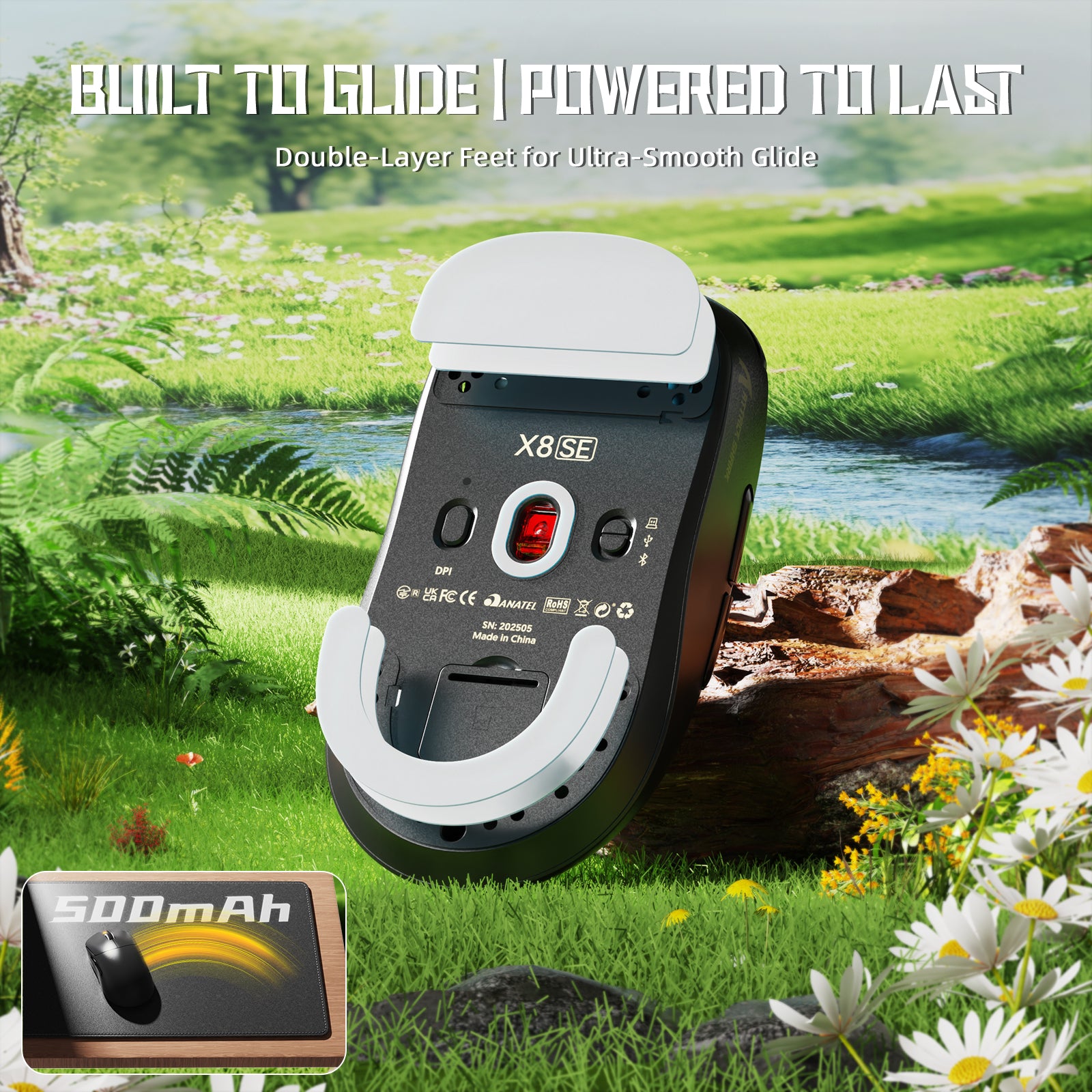ATTACK SHARK X8SE Kabellose Tri-Mode-Gaming-Maus, 25.000 DPI, ultraleicht