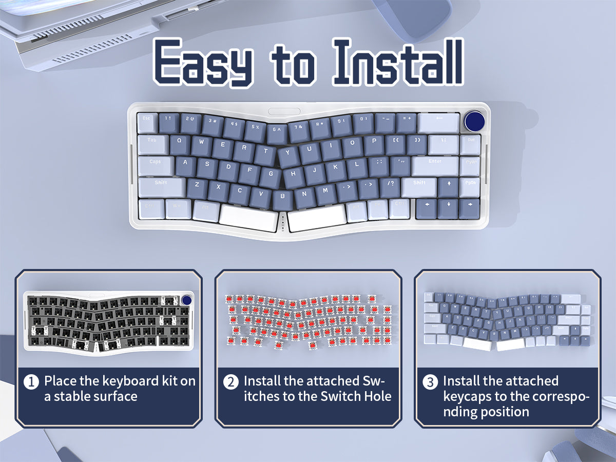 Installation steps for AKS068 Alice Mechanical Keyboard with visuals.