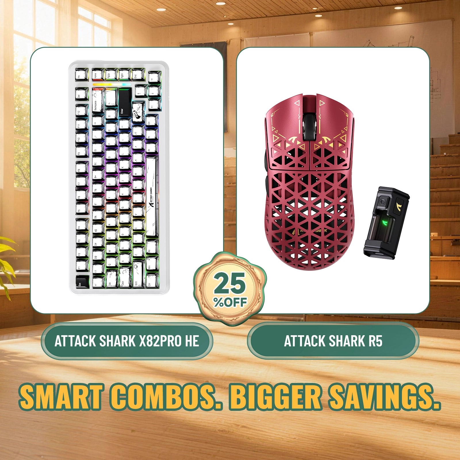Paquete ATTACK SHARK X82PRO HE teclado Rapid Trigger + ratón para juegos inalámbrico de fibra de carbono R5