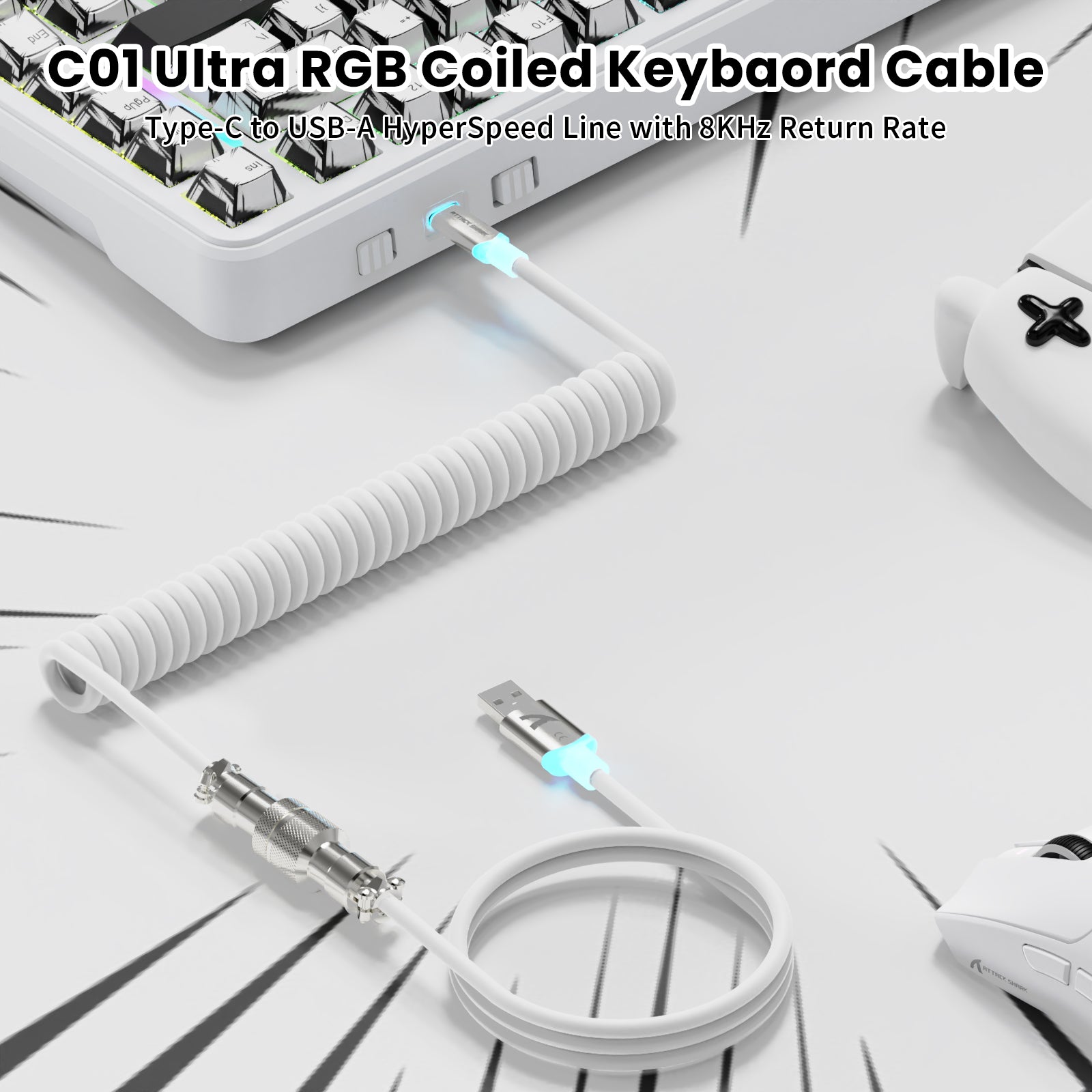Clavier magnétique ATTACK SHARK X82PRO HE avec câble spiralé C01Ultra RGB