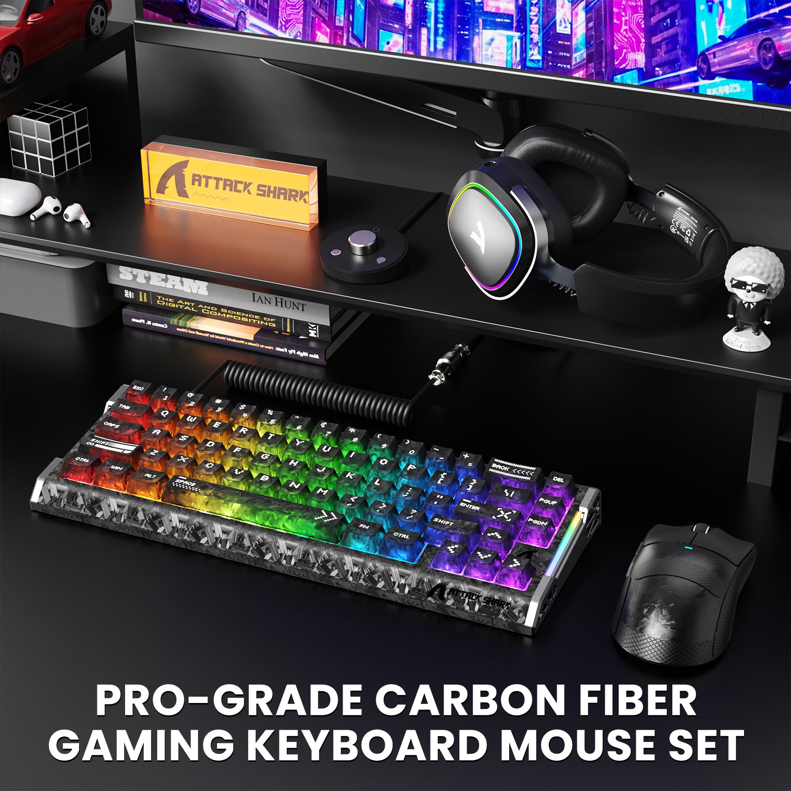 ATTACK SHARK R68 HE & X11 ULTRA Bundle gaming in fibra di carbonio con cavo a spirale C01 ULTRA