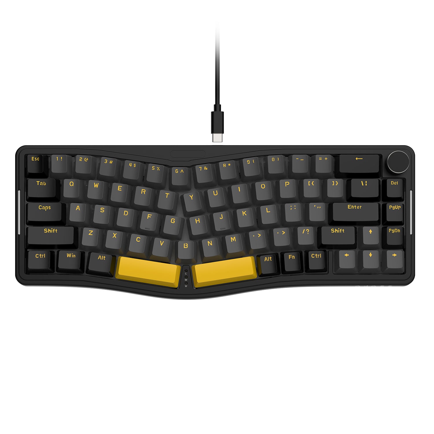 AKS068 Alice Mechanical Keyboard with yellow accents and USB-C cable.