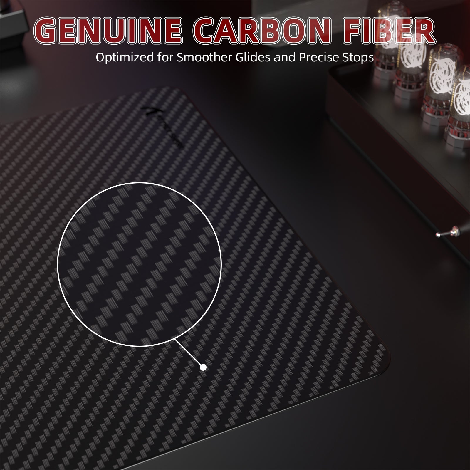 Close-up of CM04 Carbon Fiber Mousepad highlighting textured surface for precise control