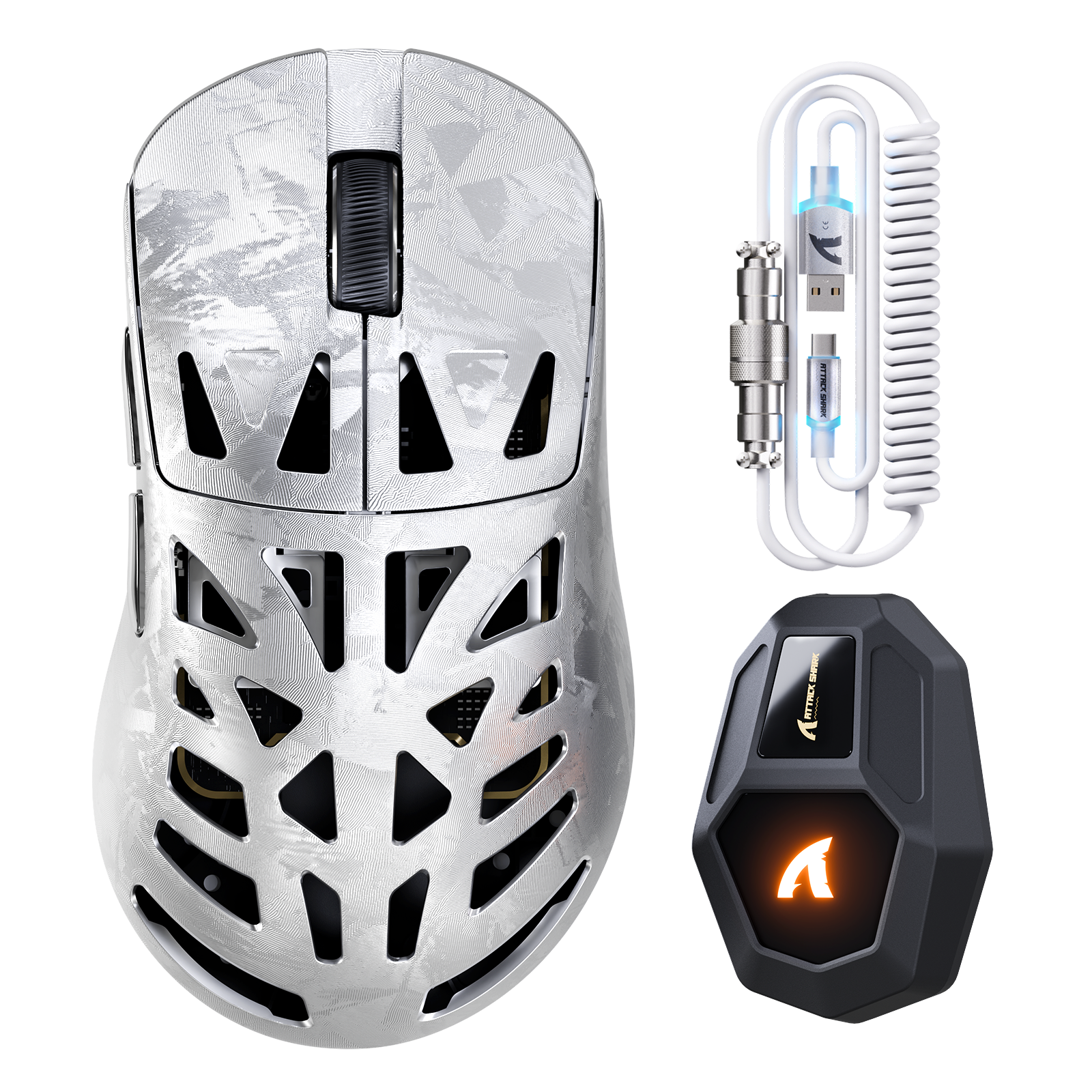 ATTACK SHARK RS6 ULTRA Carbon Fiber Wireless PAW3955MAX Gaming Mouse with C06 ULTRA Coiled Cable