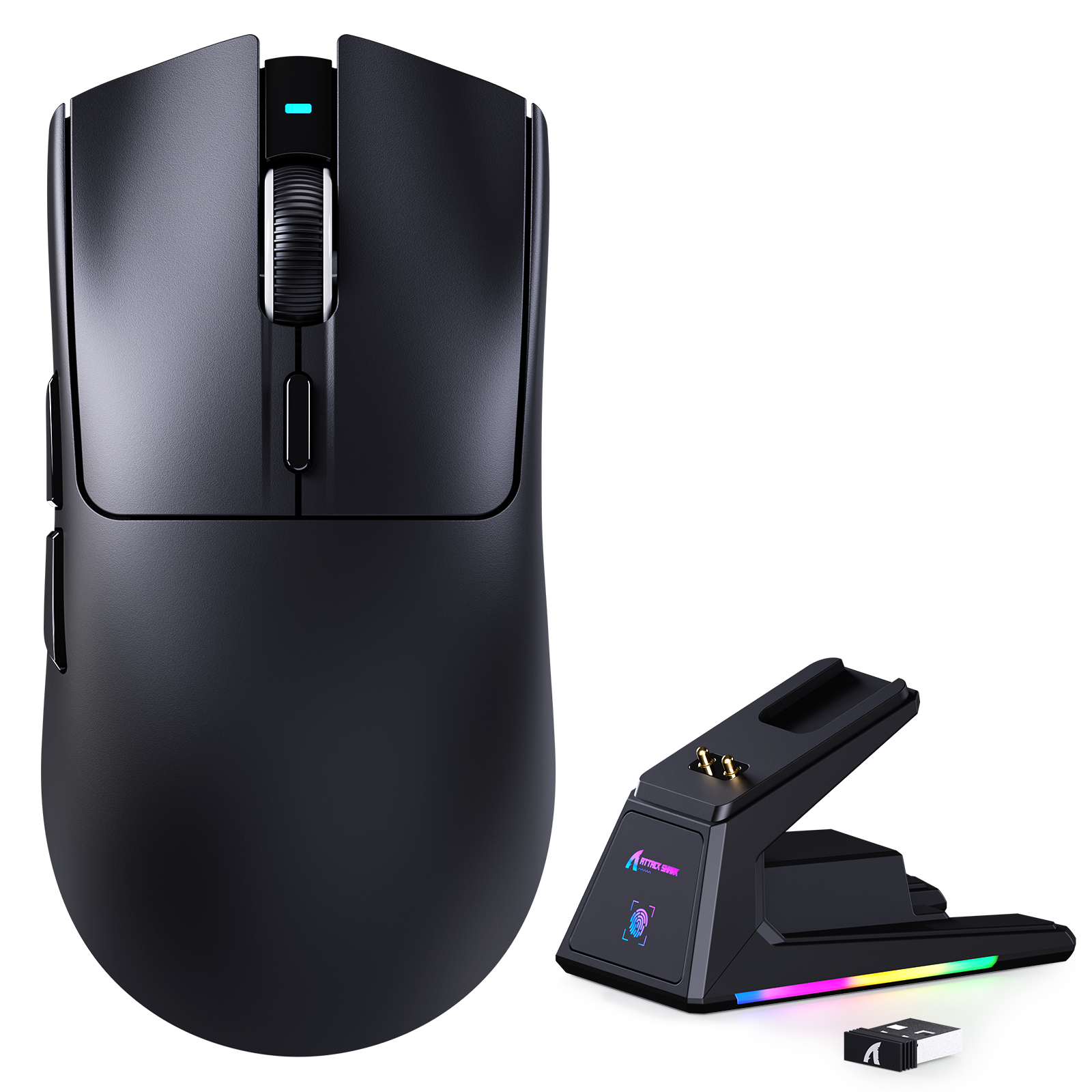 ATTACK SHARK X1 Mouse da Gioco Tri-mode con Touchpad Dock di Ricarica RGB Sensore PAW3395PRO