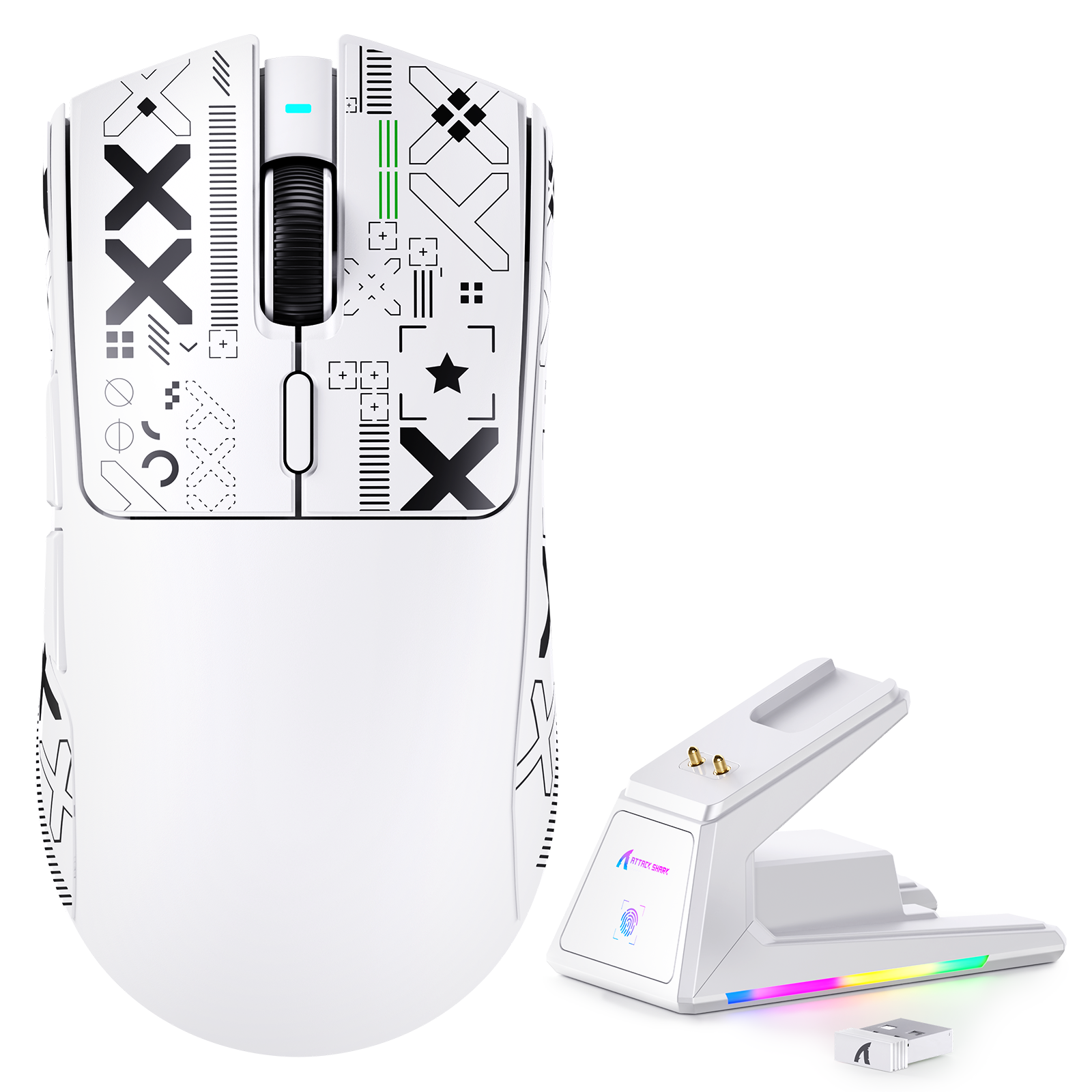 ATTACK SHARK X1 Mouse da Gioco Tri-mode con Touchpad Dock di Ricarica RGB Sensore PAW3395PRO