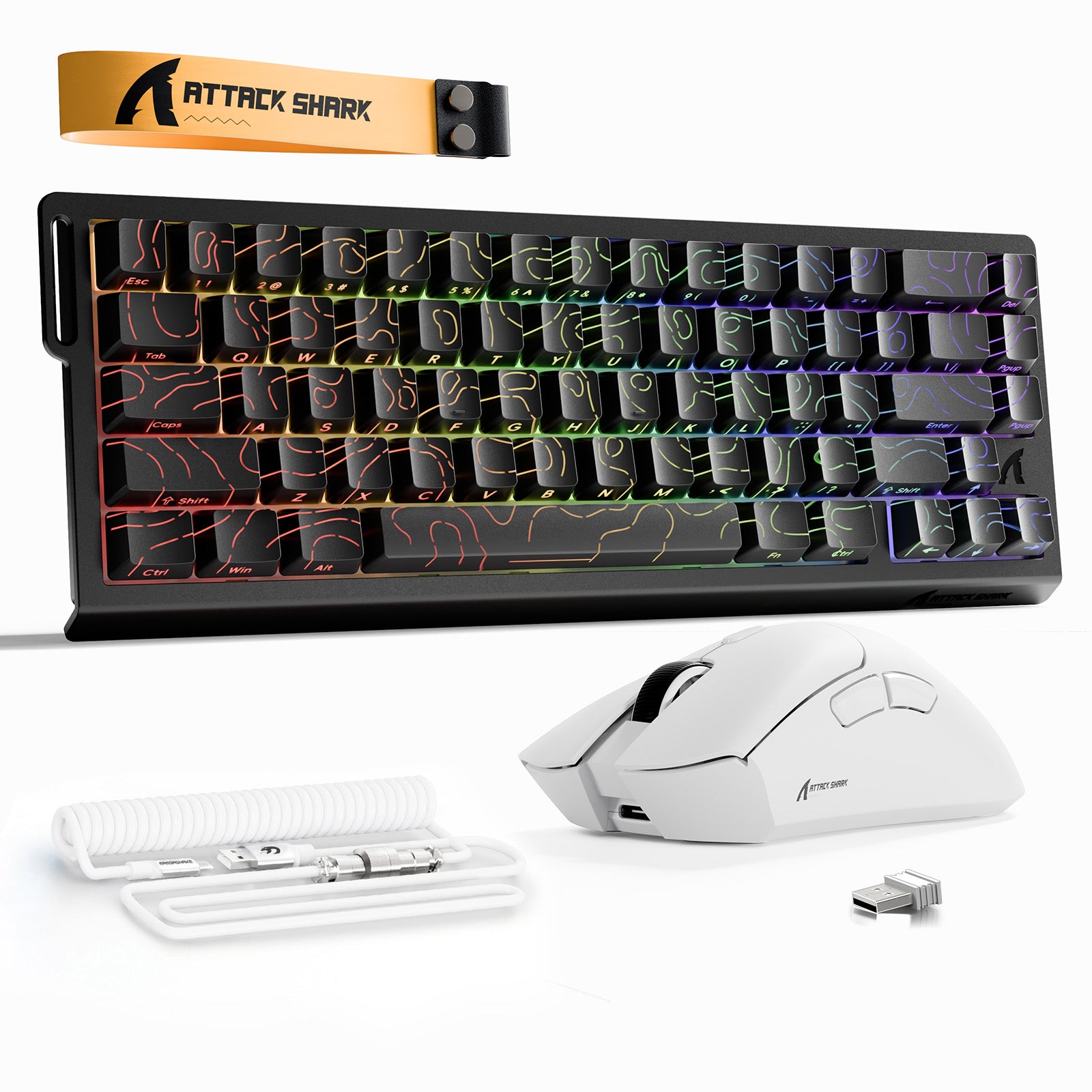 Paquete ATTACK SHARK X68HE Rapid Trigger Keyboard + ratón inalámbrico para juegos R1 + cable en espiral C01