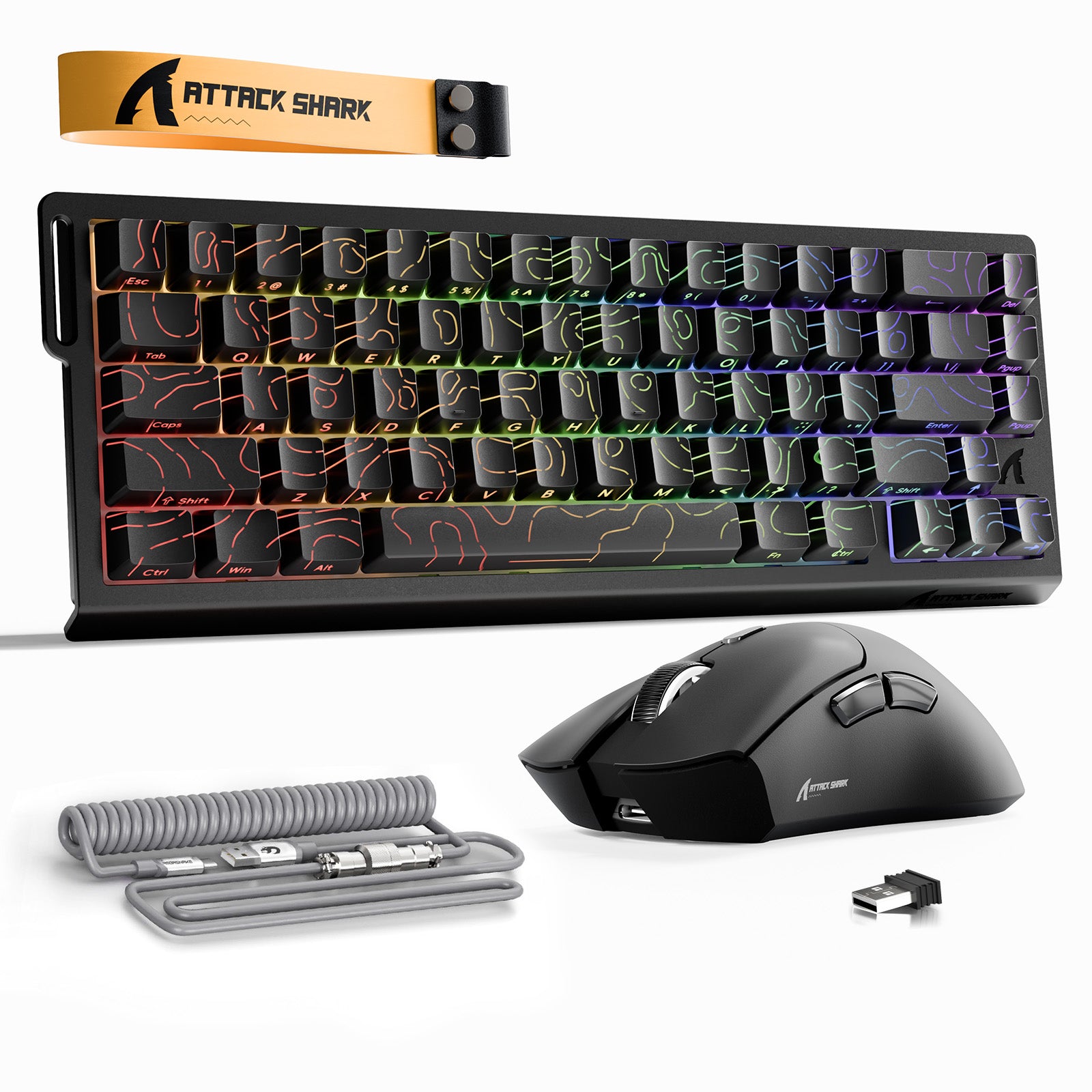 Paquete ATTACK SHARK X68HE Rapid Trigger Keyboard + ratón inalámbrico para juegos R1 + cable en espiral C01