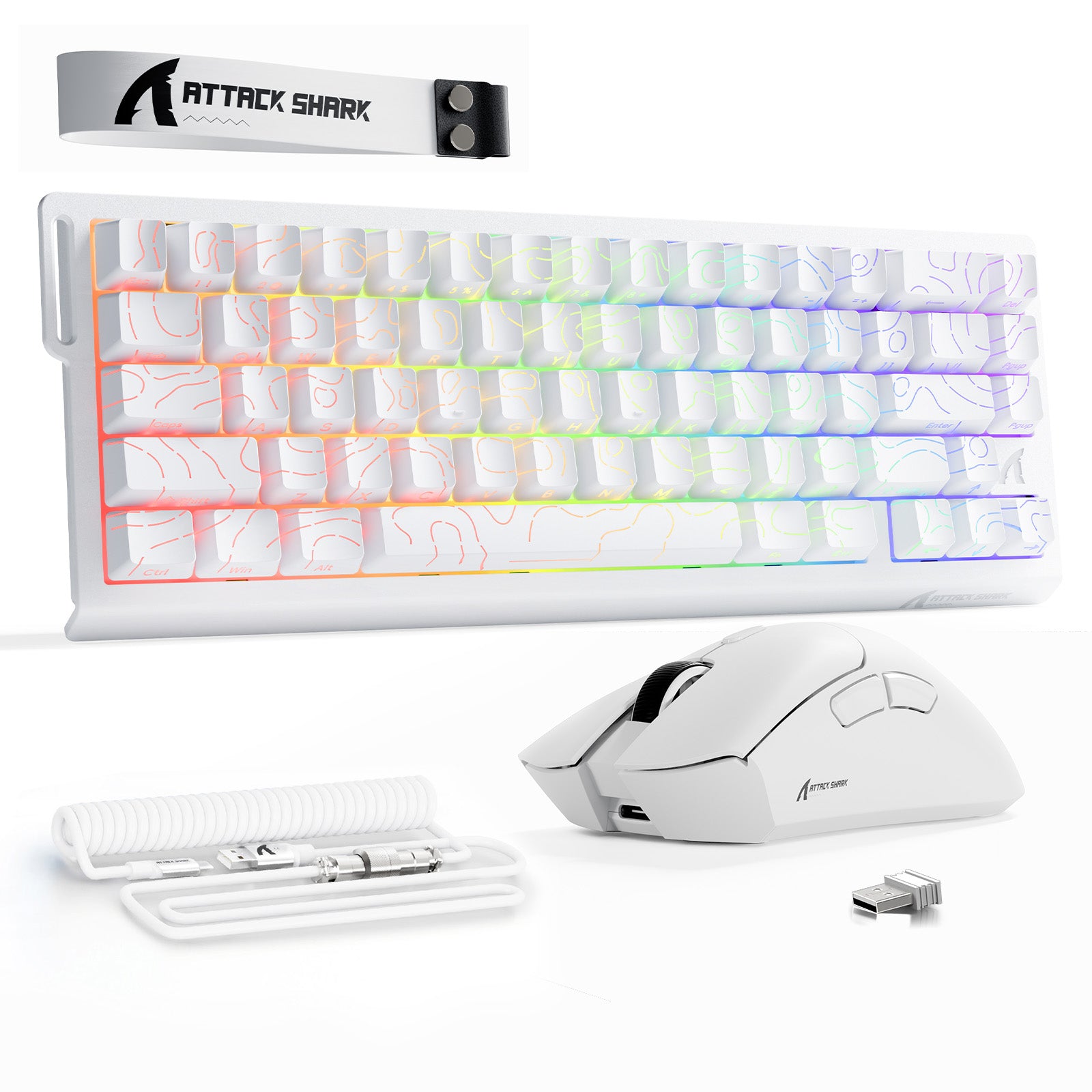 Paquete ATTACK SHARK X68HE Rapid Trigger Keyboard + ratón inalámbrico para juegos R1 + cable en espiral C01