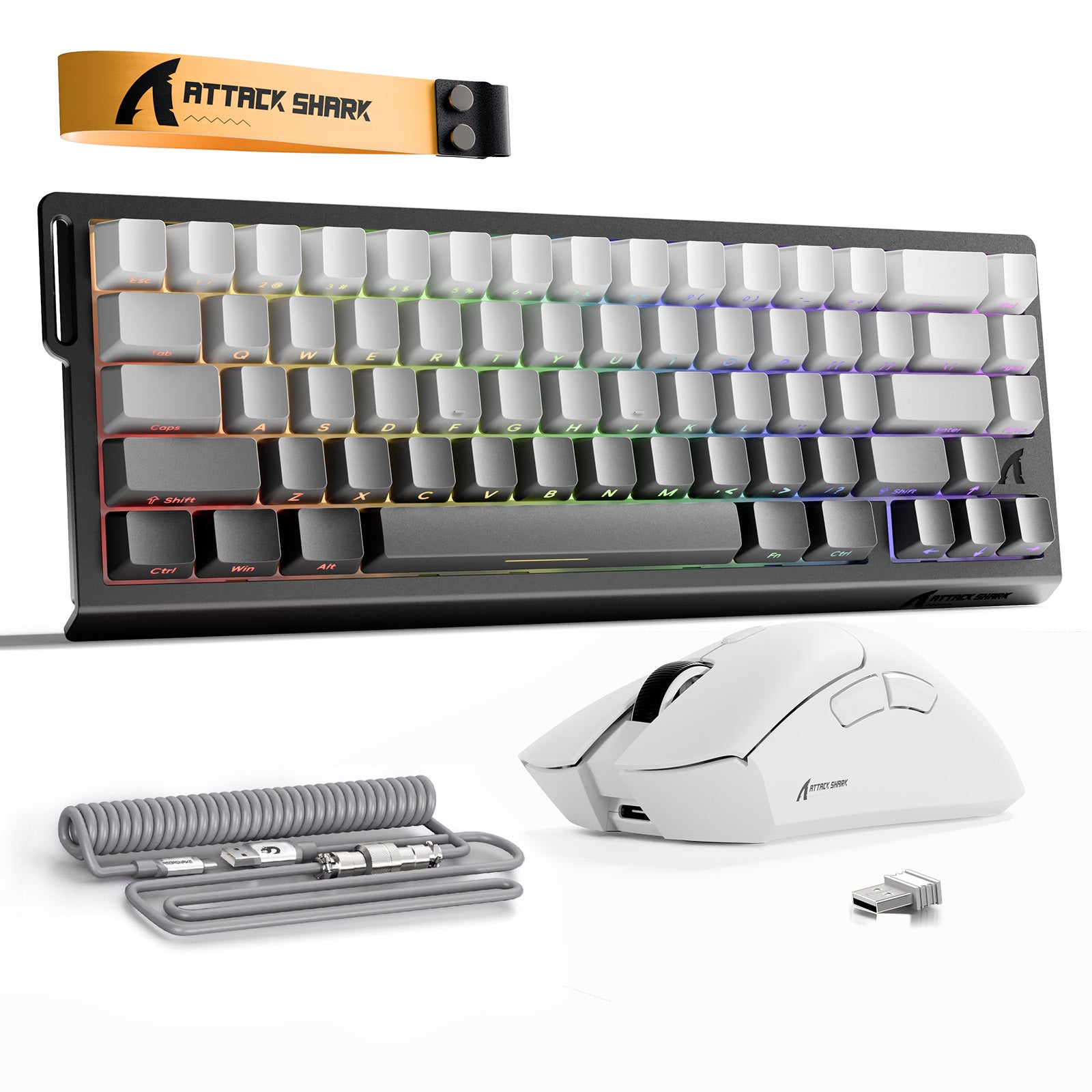 Paquete ATTACK SHARK X68HE Rapid Trigger Keyboard + ratón inalámbrico para juegos R1 + cable en espiral C01