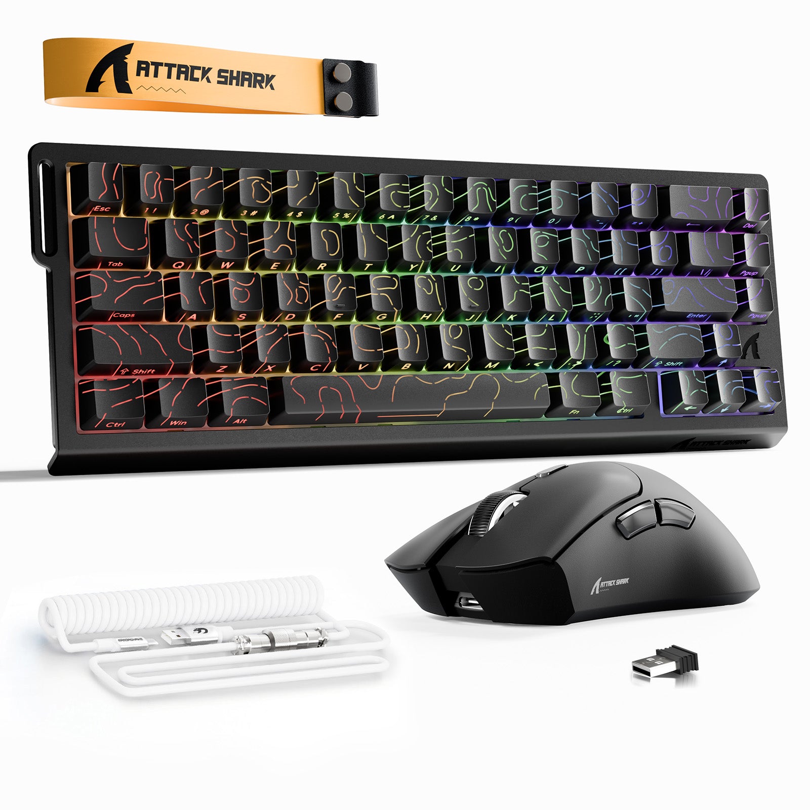 Paquete ATTACK SHARK X68HE Rapid Trigger Keyboard + ratón inalámbrico para juegos R1 + cable en espiral C01