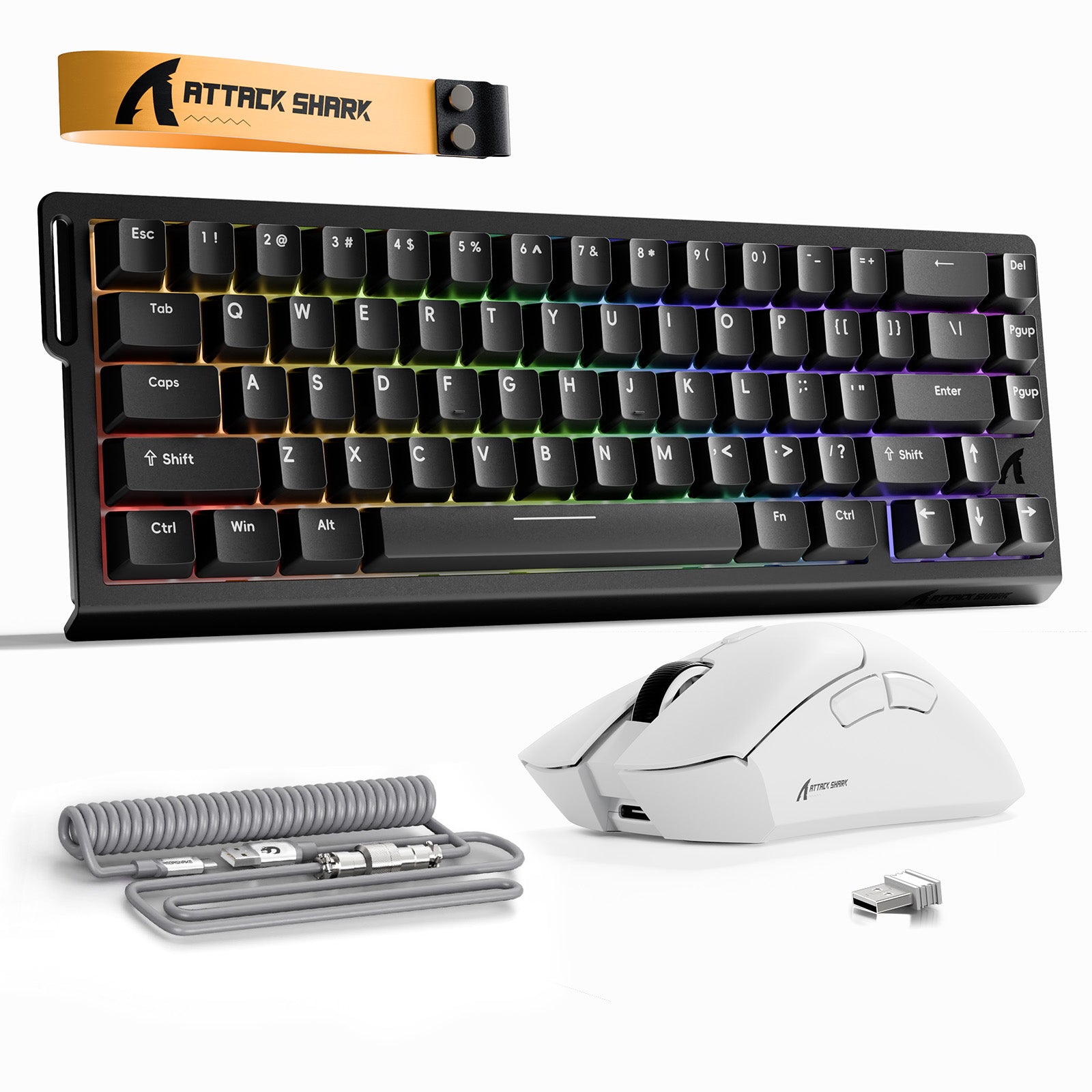 ATTACK SHARK X68HE Rapid Trigger Keyboard + R1 Wireless Gaming Mouse + C01 Coiled Cable Bundle