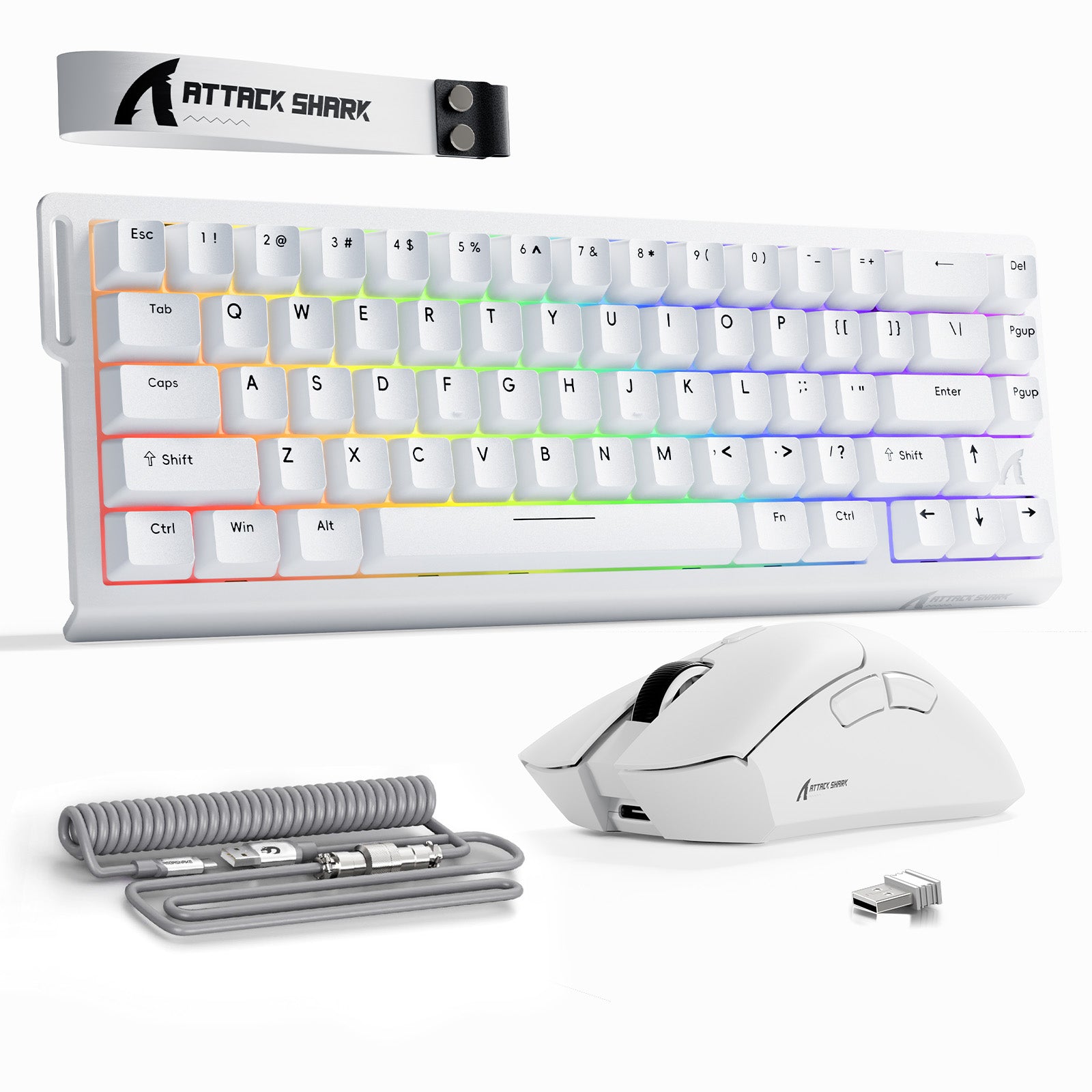 Paquete ATTACK SHARK X68HE Rapid Trigger Keyboard + ratón inalámbrico para juegos R1 + cable en espiral C01