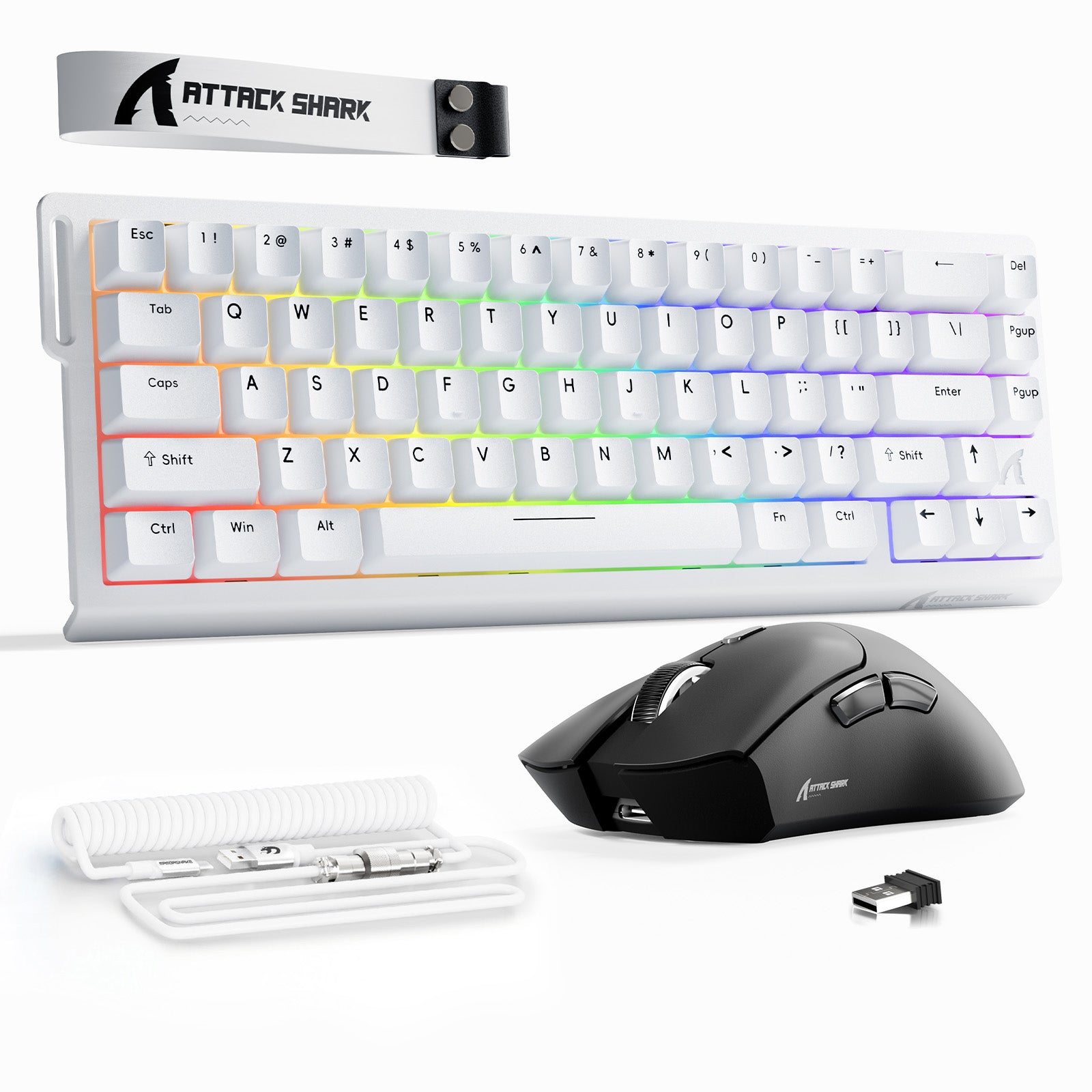 Paquete ATTACK SHARK X68HE Rapid Trigger Keyboard + ratón inalámbrico para juegos R1 + cable en espiral C01