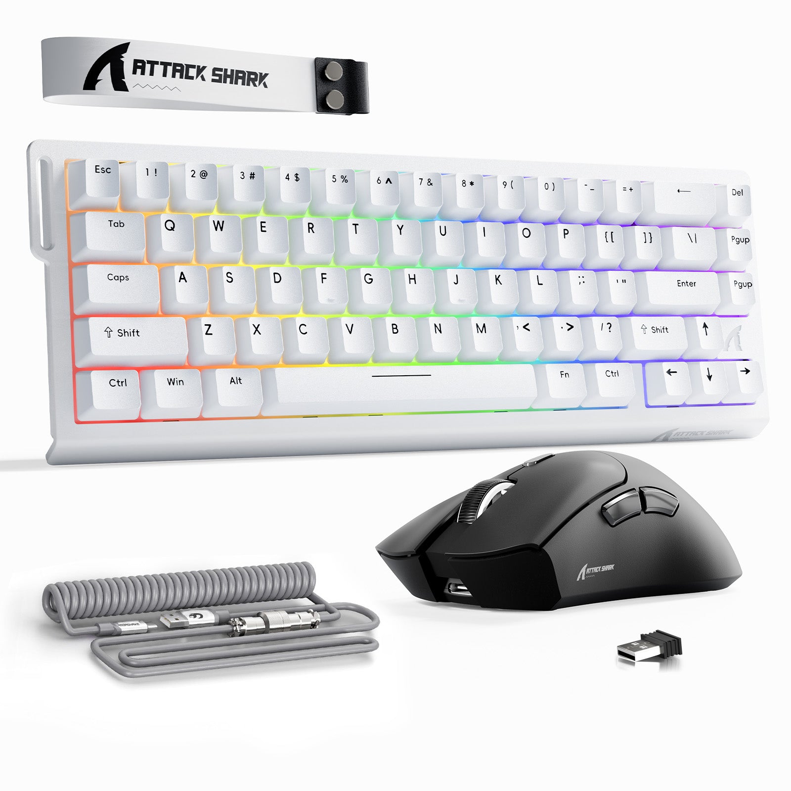 Paquete ATTACK SHARK X68HE Rapid Trigger Keyboard + ratón inalámbrico para juegos R1 + cable en espiral C01