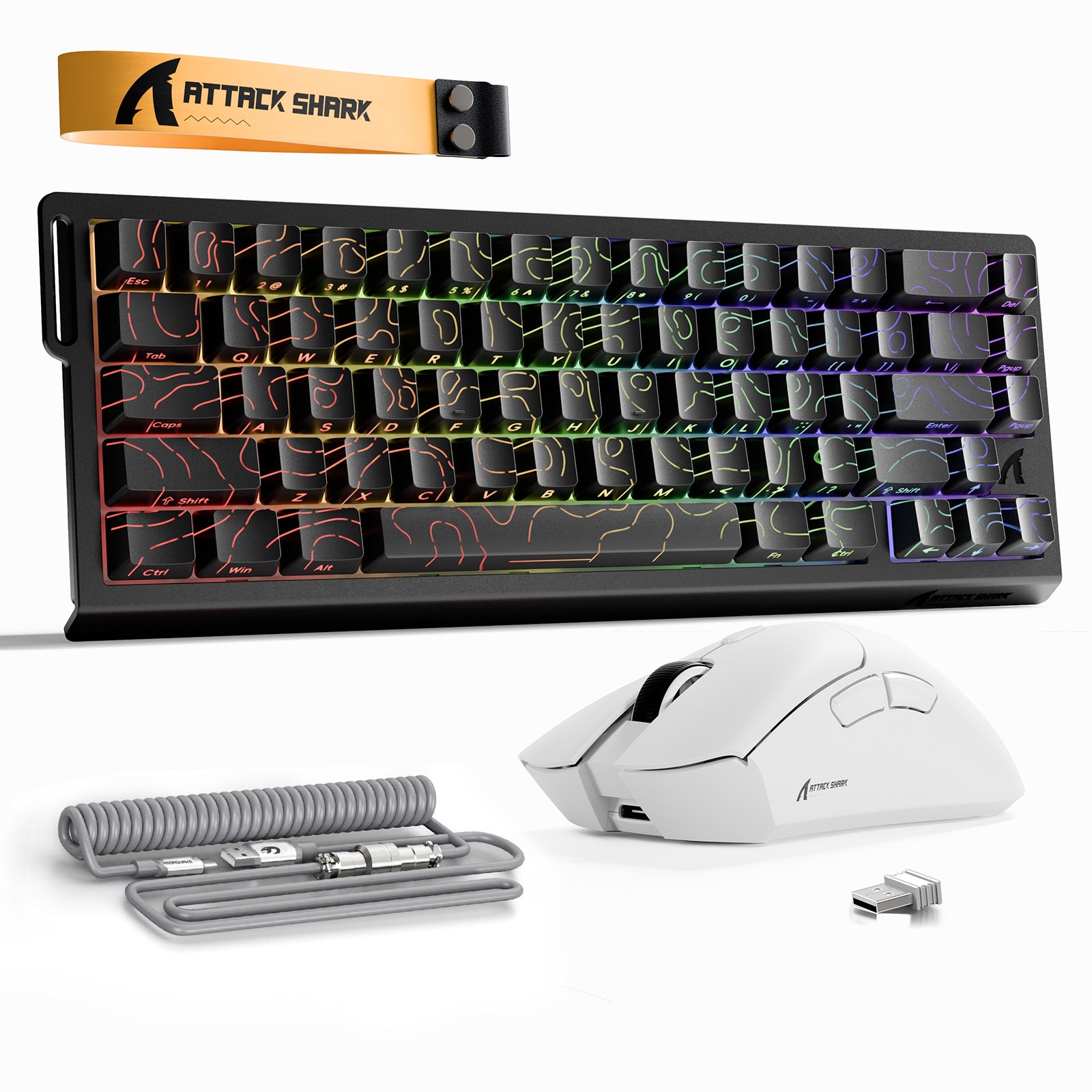 Paquete ATTACK SHARK X68HE Rapid Trigger Keyboard + ratón inalámbrico para juegos R1 + cable en espiral C01