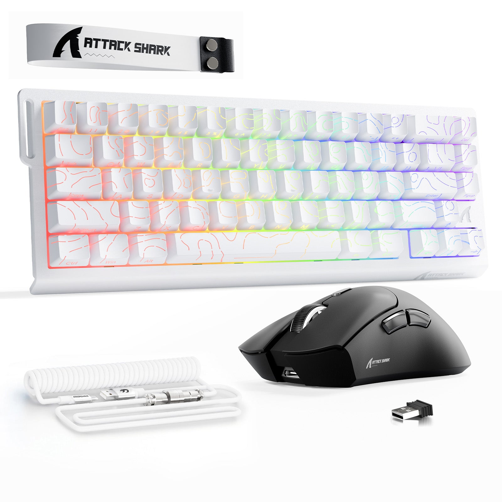 Paquete ATTACK SHARK X68HE Rapid Trigger Keyboard + ratón inalámbrico para juegos R1 + cable en espiral C01