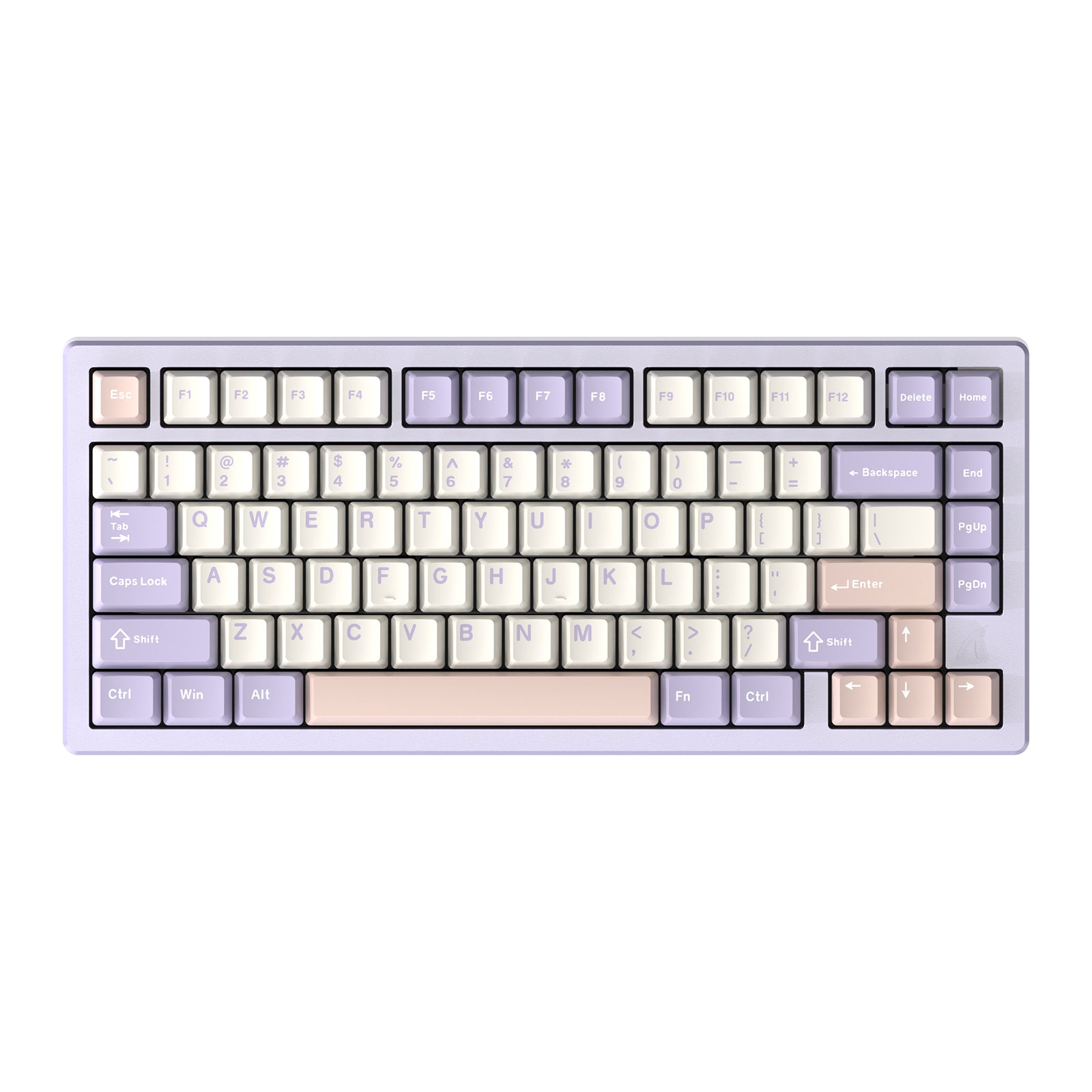 ATTACK SHARK X75 keyboard with pastel purple and cream keycaps in compact 75% layout.