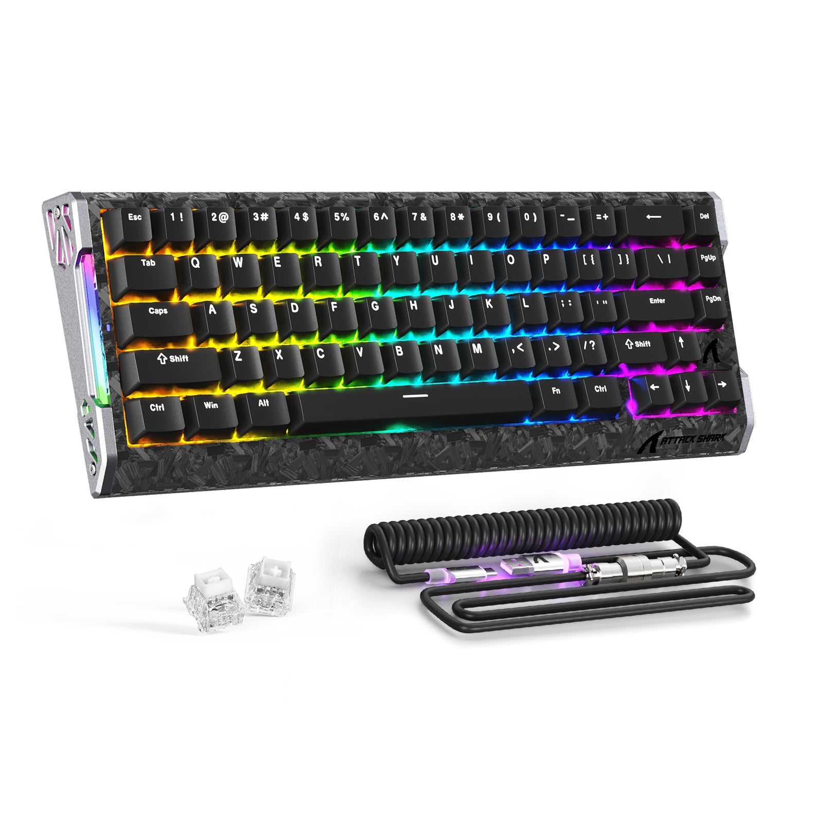 Teclado ATTACK SHARK R68 HE de fibra de carbono con interruptor magnético de gatillo rápido y cable en espiral C01 Ultra RGB