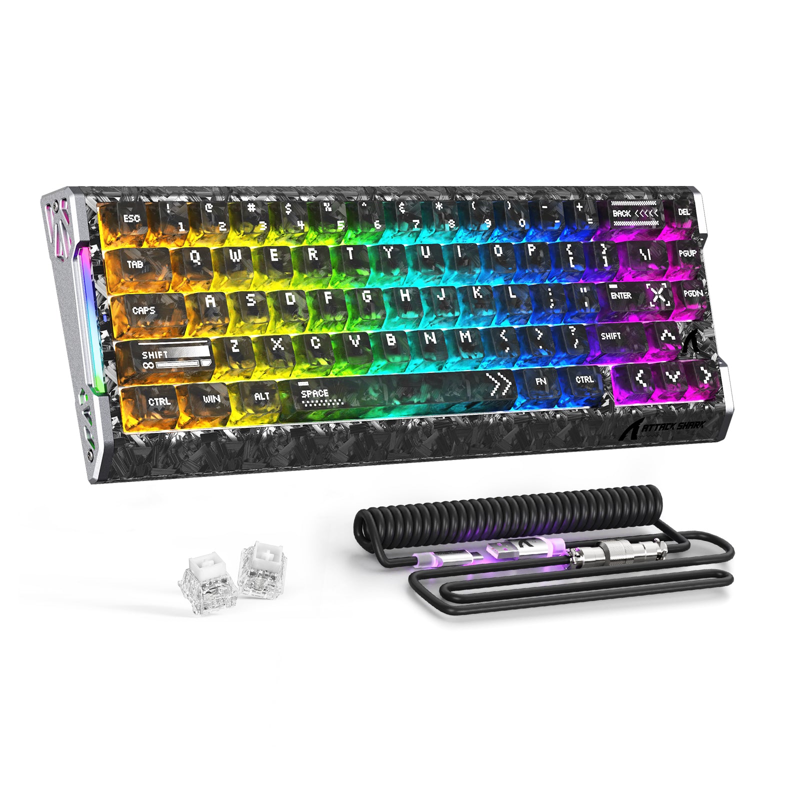 Clavier filaire ATTACK SHARK R68 HE Rapid Trigger en fibre de carbone avec interrupteur magnétique et câble RGB enroulé C01 Ultra