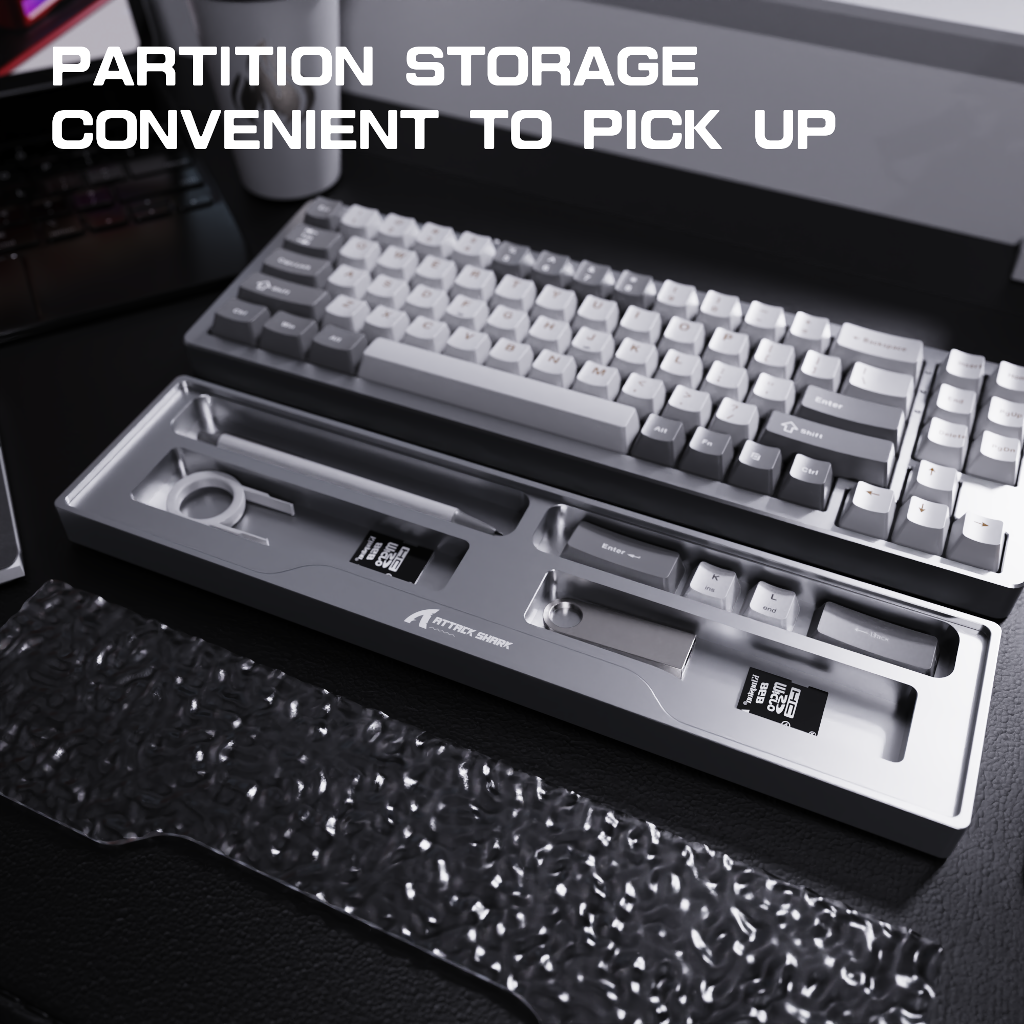 ATTACK SHARK Aluminum Alloy Wrist Rest with Partition Storage Case